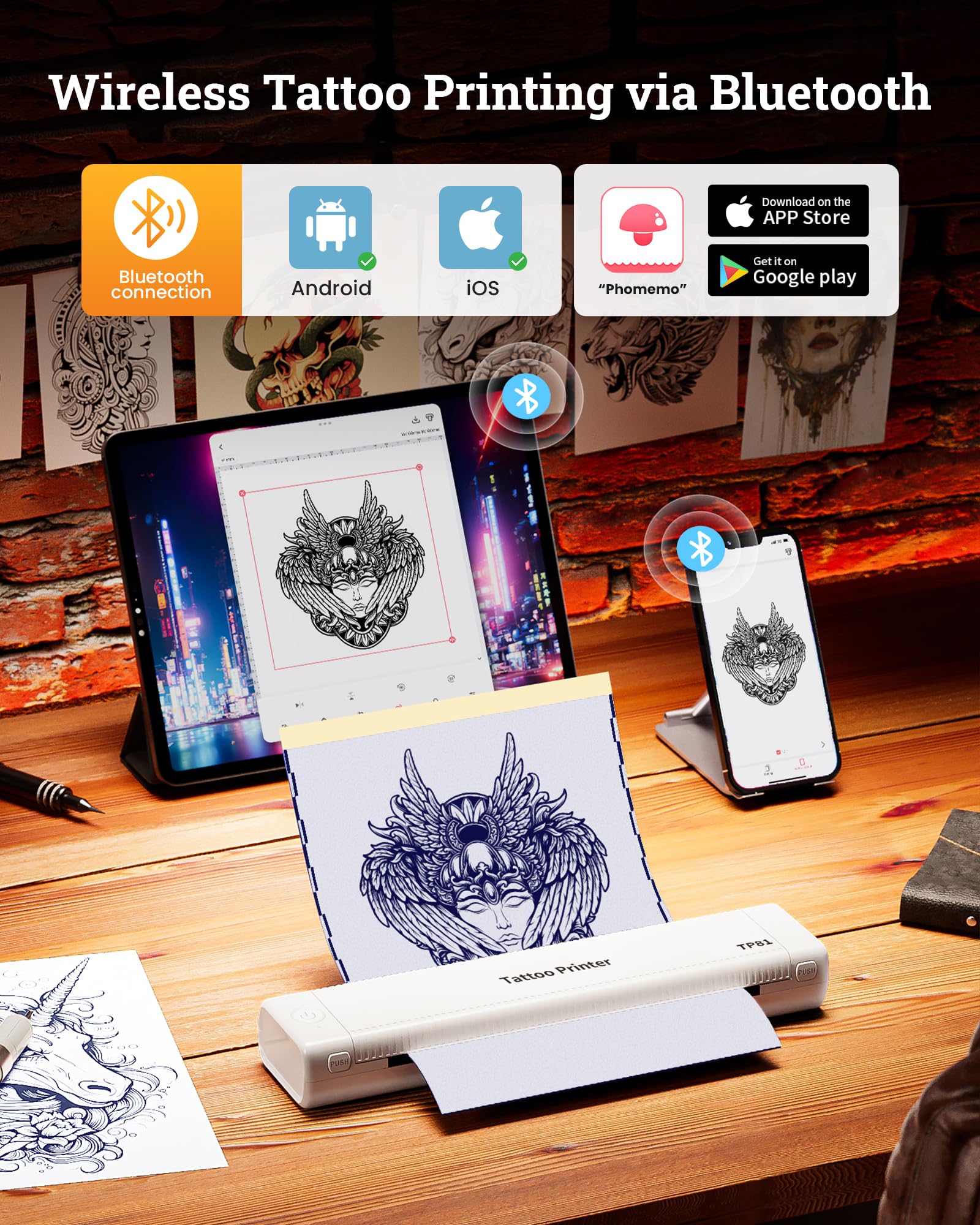 Itari TP81 Bluetooth Tattoo Stencil Printer Kit - 2025 Professional Thermal Tattoo Machine with 10 Transfer Papers | Portable Tattoo Supplies for Artists | Perfect for Studio, Home & Travel Tattooing