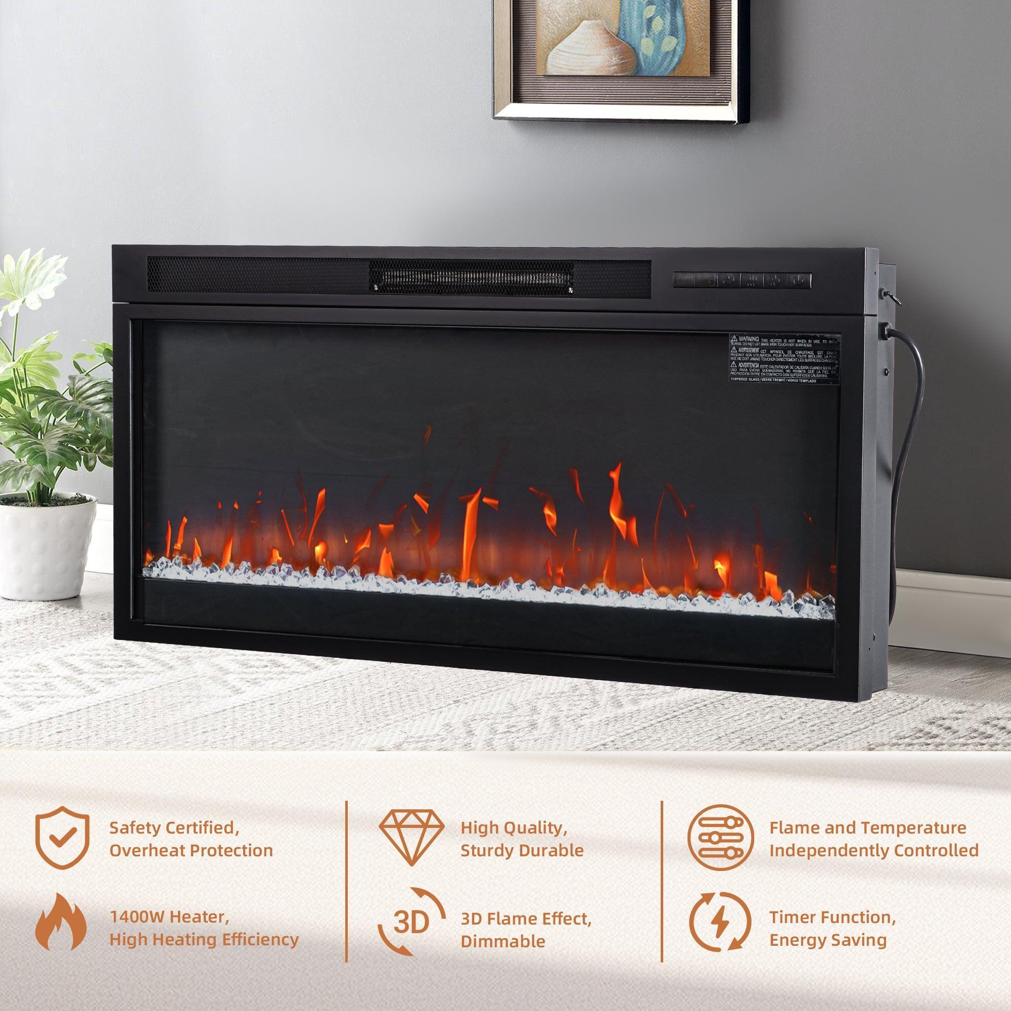 Modern 68-Inch LED TV Stand with 36-Inch Insert Opening & Electric Fireplace - Black or White - Perfect for Living Room Home Theater & Cozy Winter Nights