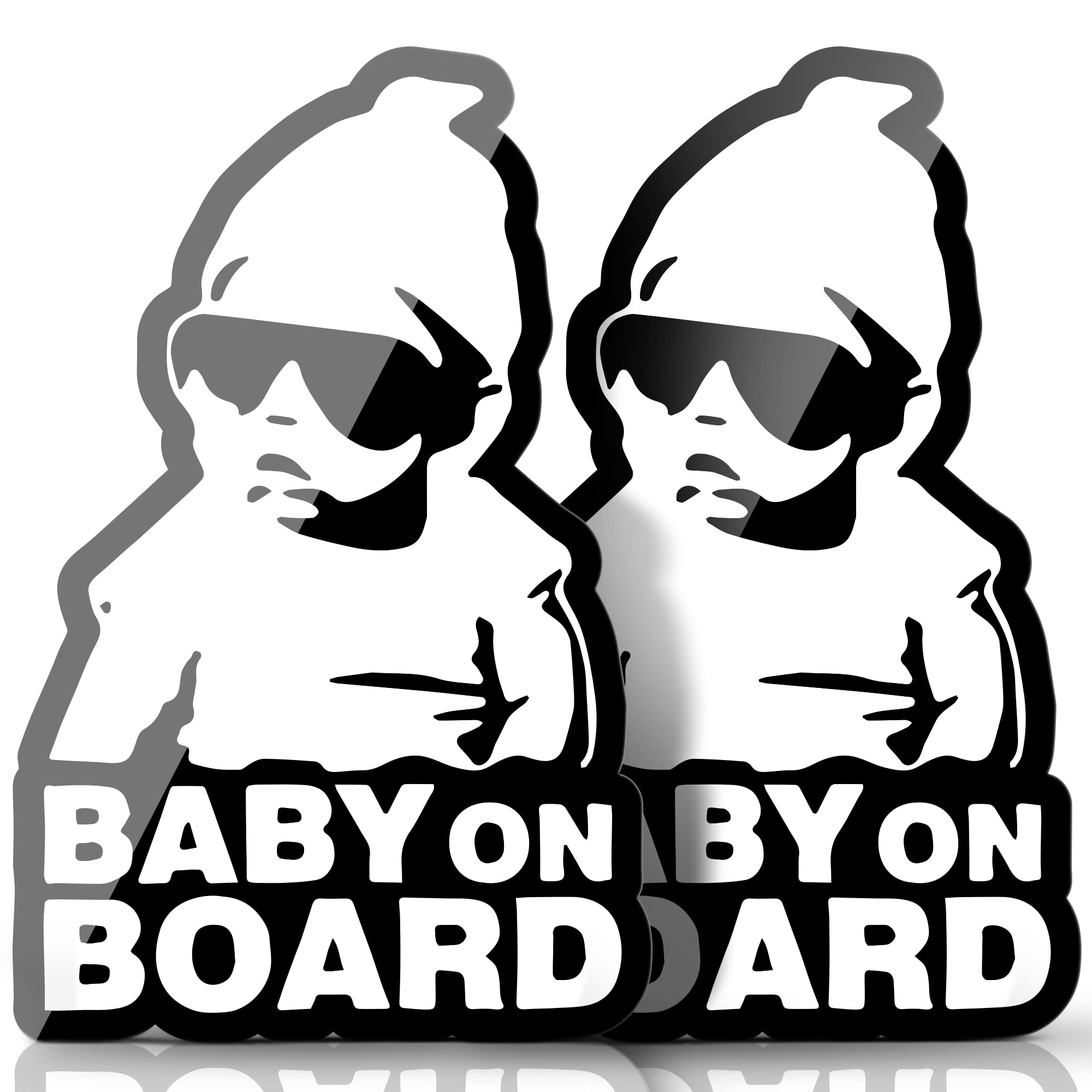 Funny Baby on Board Car Sticker - 2 Pack Vinyl Decals (Black & White) | Cute Hangover-Inspired Baby Carlos Design for Safe Family Driving & Parenting Humor