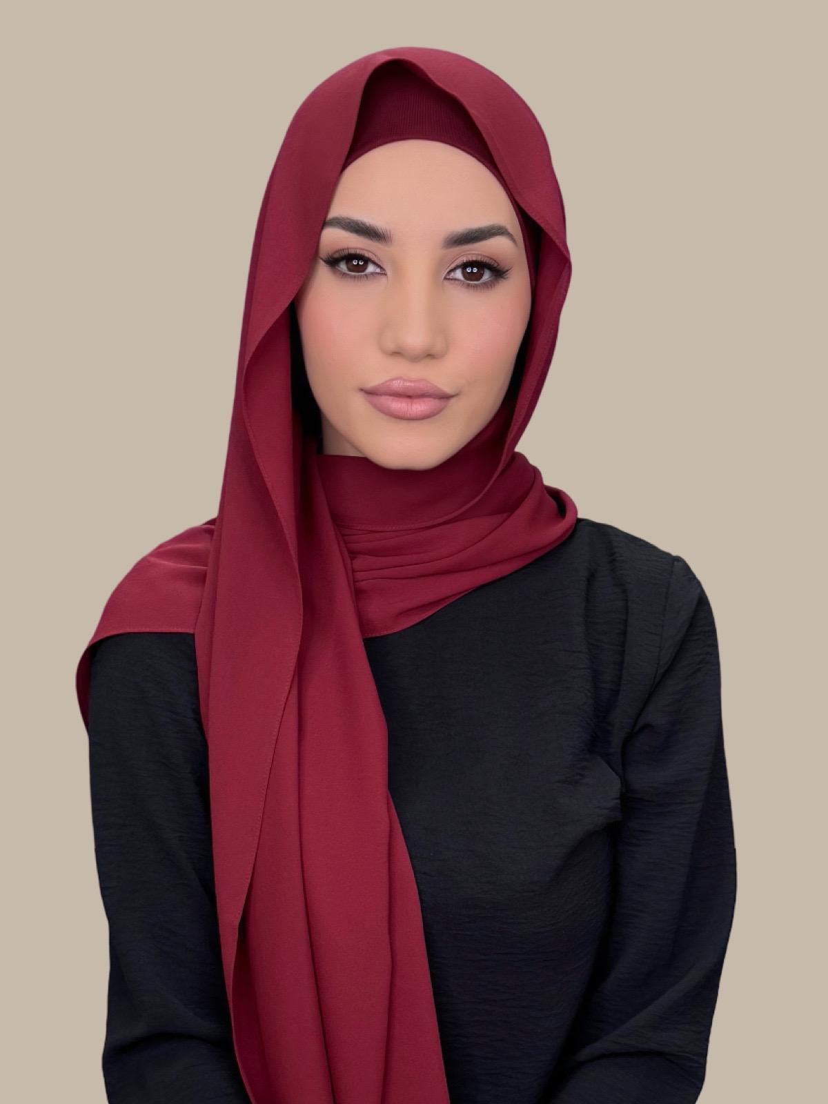 Elegant Mahogany Chiffon Hijab Set - Soft & Breathable Scarf for Women - Perfect for Daily Wear, Prayer, and Special Occasions