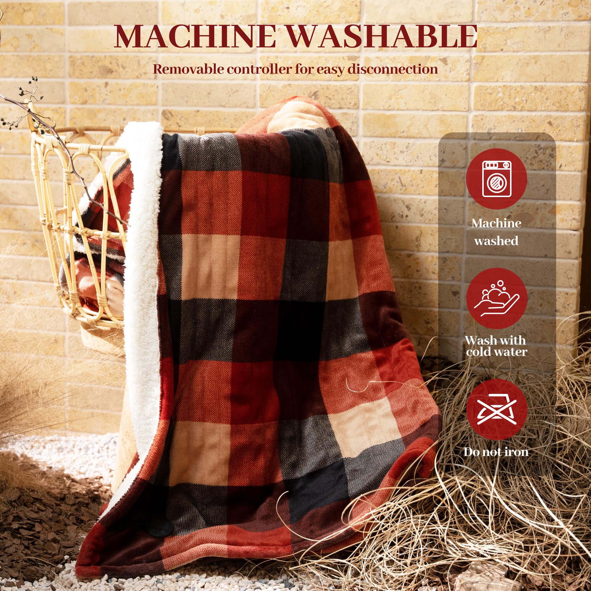 GOTCOZY 50''x60'' Electric Heated Throw Blanket - 10 Heat Levels & 9 Timer Settings, One-Touch Control, Machine Washable (Red/Black) - Perfect for Winter Warmth, Bedroom Comfort & Cozy Movie Nights