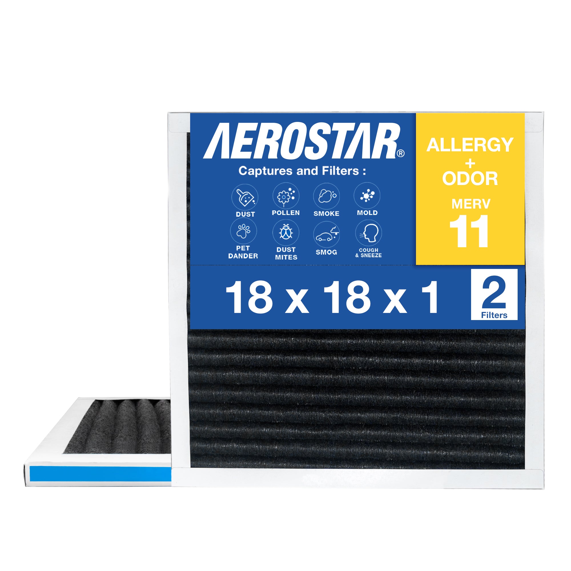 18x18x1 MERV 11 Air Filter with Activated Carbon - Perfect for HVAC Systems, Home Air Purifiers & Allergies Relief