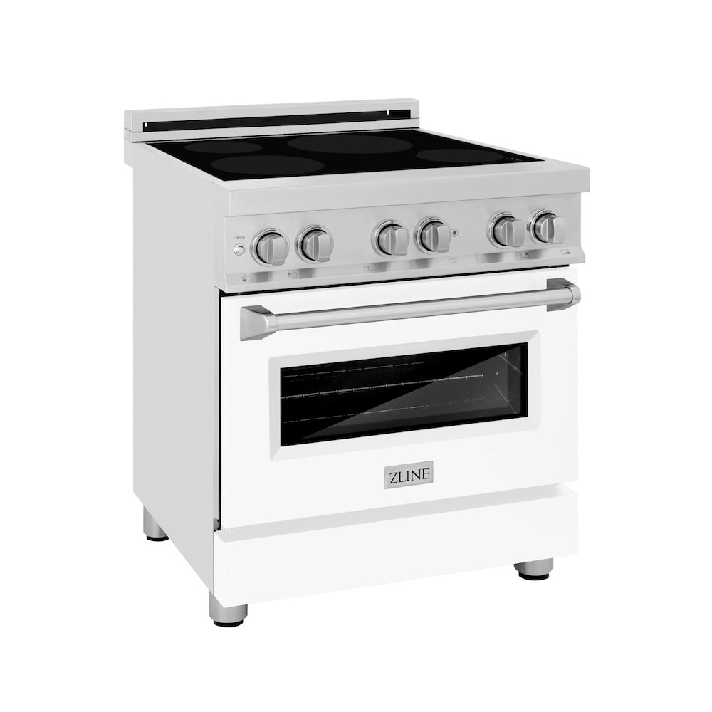 ZLINE 30 Inch 4.0 Cu. Ft. Stainless Steel Induction Range with 4-Element Cooktop & Electric Oven - White Matte Door (RAIND WM 30) - Perfect for Modern Kitchens, Home Chefs & Professional Cooking