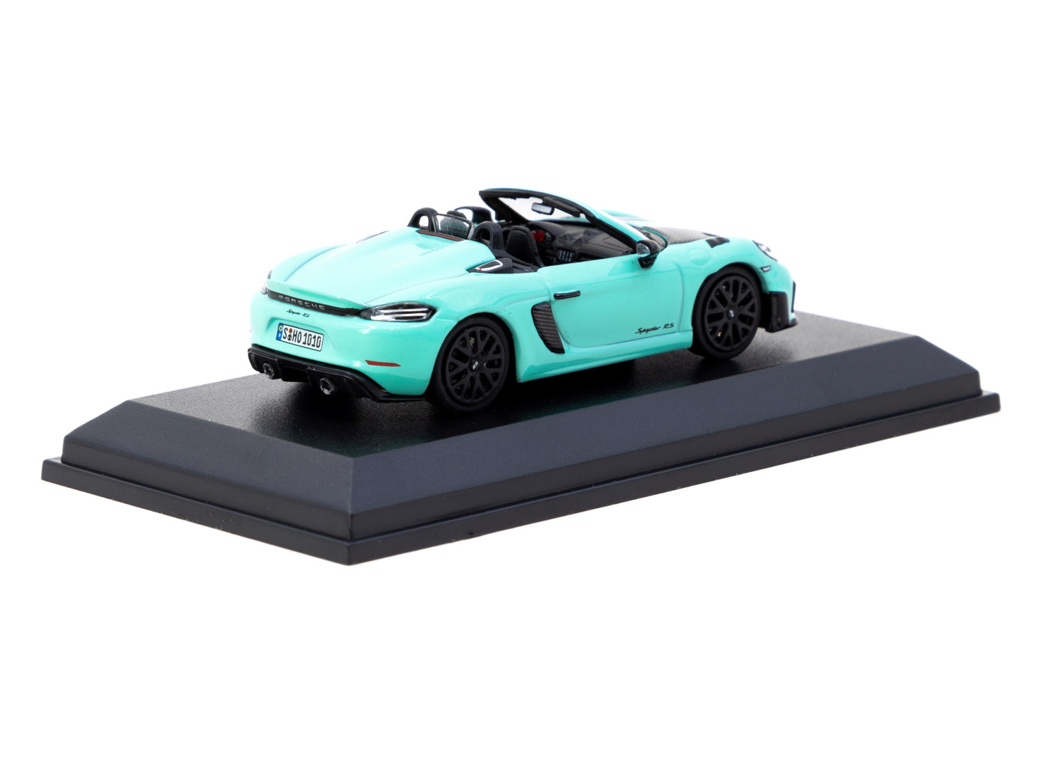 Minichamps X Tarmac Works 1/64 Scale Porsche 718 Spyder RS Diecast Model Car in Mint Green - COLLAB64 Series for Collectors & Display