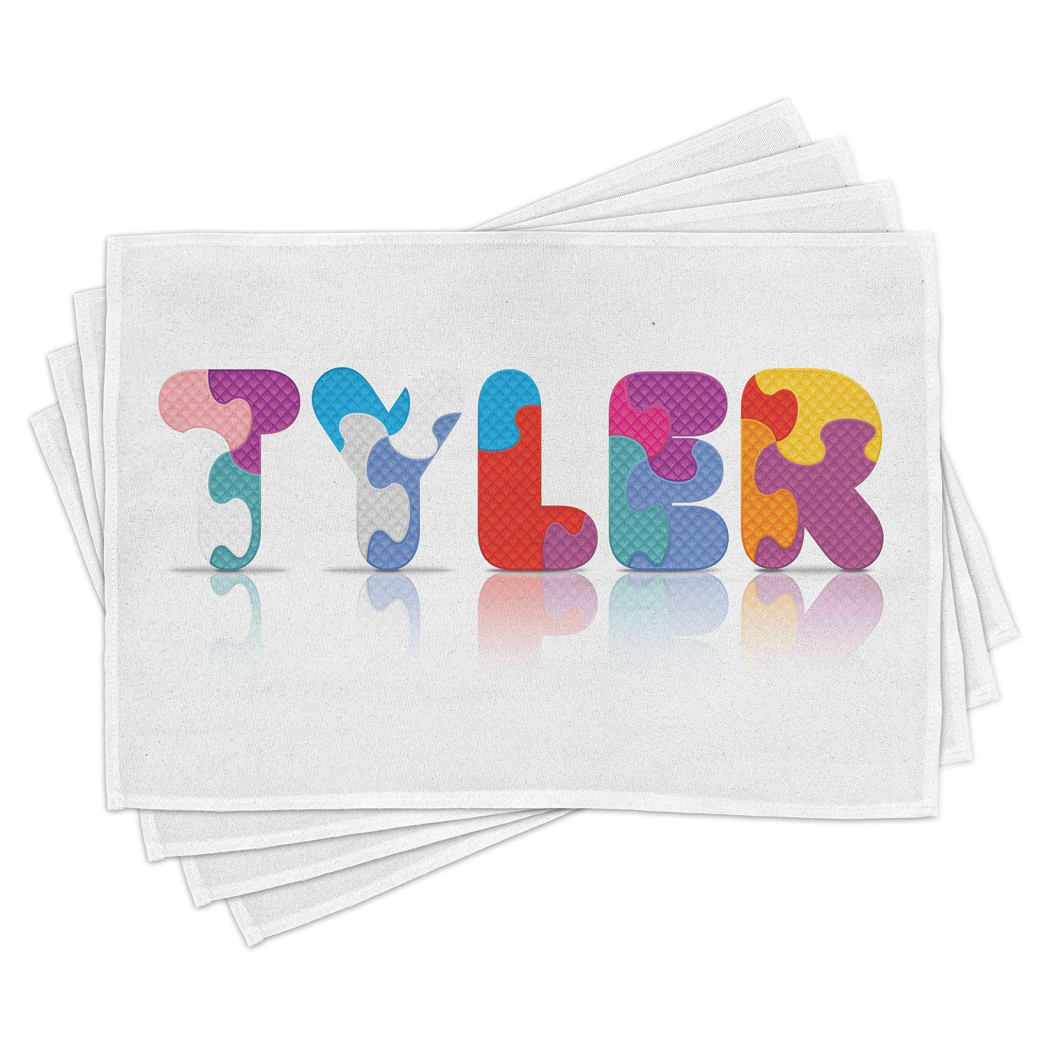 Ambesonne Tyler 4-Piece Placemat Set - Colorful Letter Arrangement Design, Washable Fabric Dining Table Mats, Standard Size, Multicolor - Perfect for Home Decor, Dinner Parties & Everyday Meals