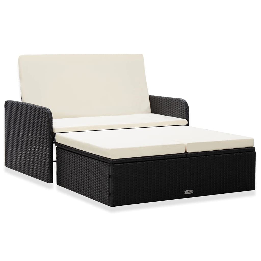 All-Weather Black PE Wicker Outdoor Patio Furniture Set - 2-Piece Sectional Sofa with Cushions, Poly Rattan Garden Lounge Set for Small Spaces | Perfect for Backyard, Poolside & Balcony Relaxation