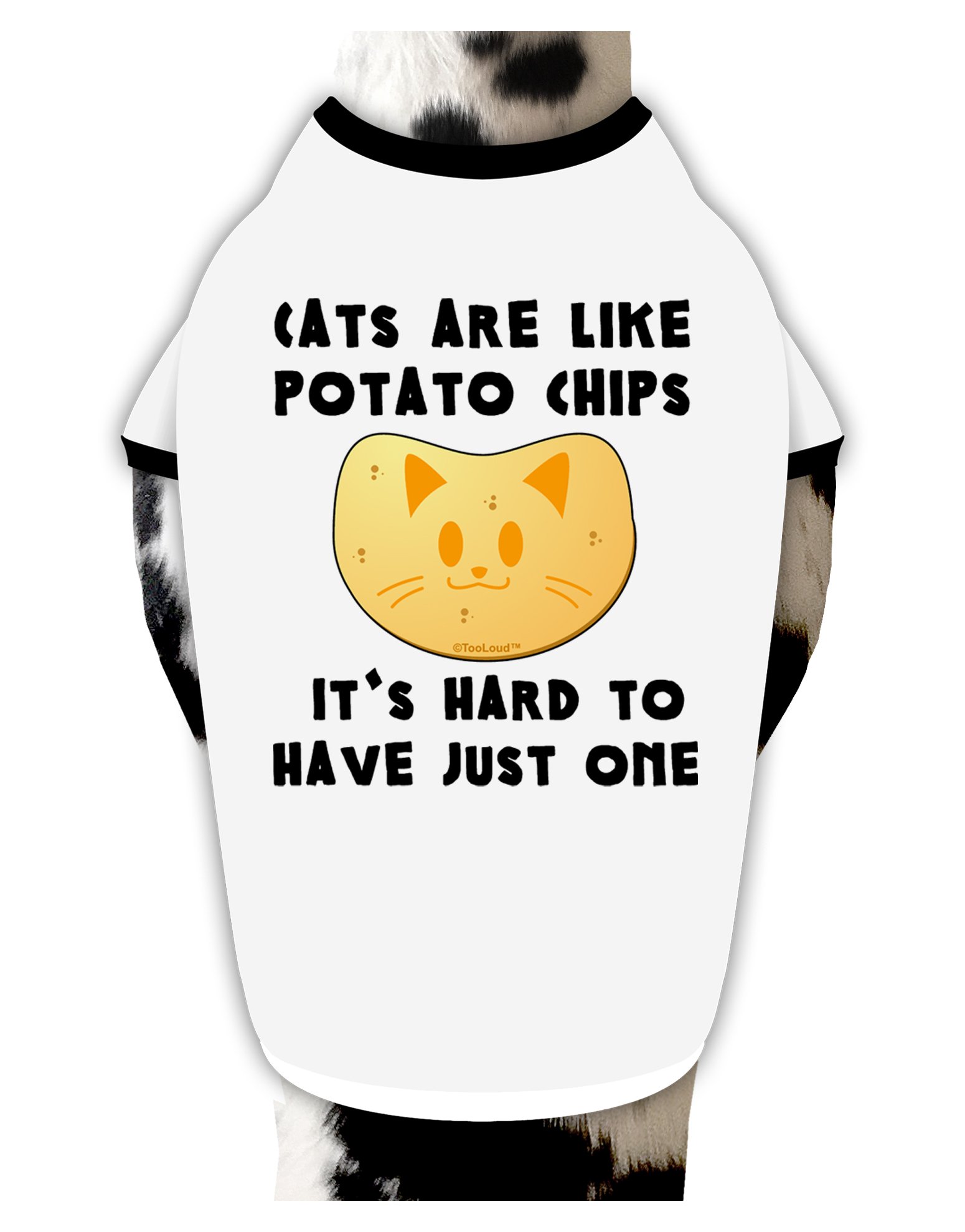 TOOLOUD Funny Cat Lover T-Shirt - 'Cats Are Like Potato Chips' Graphic Tee for Dog Owners - White with Black Print - Medium Size - Perfect for Casual Wear, Pet Lovers & Humor Apparel