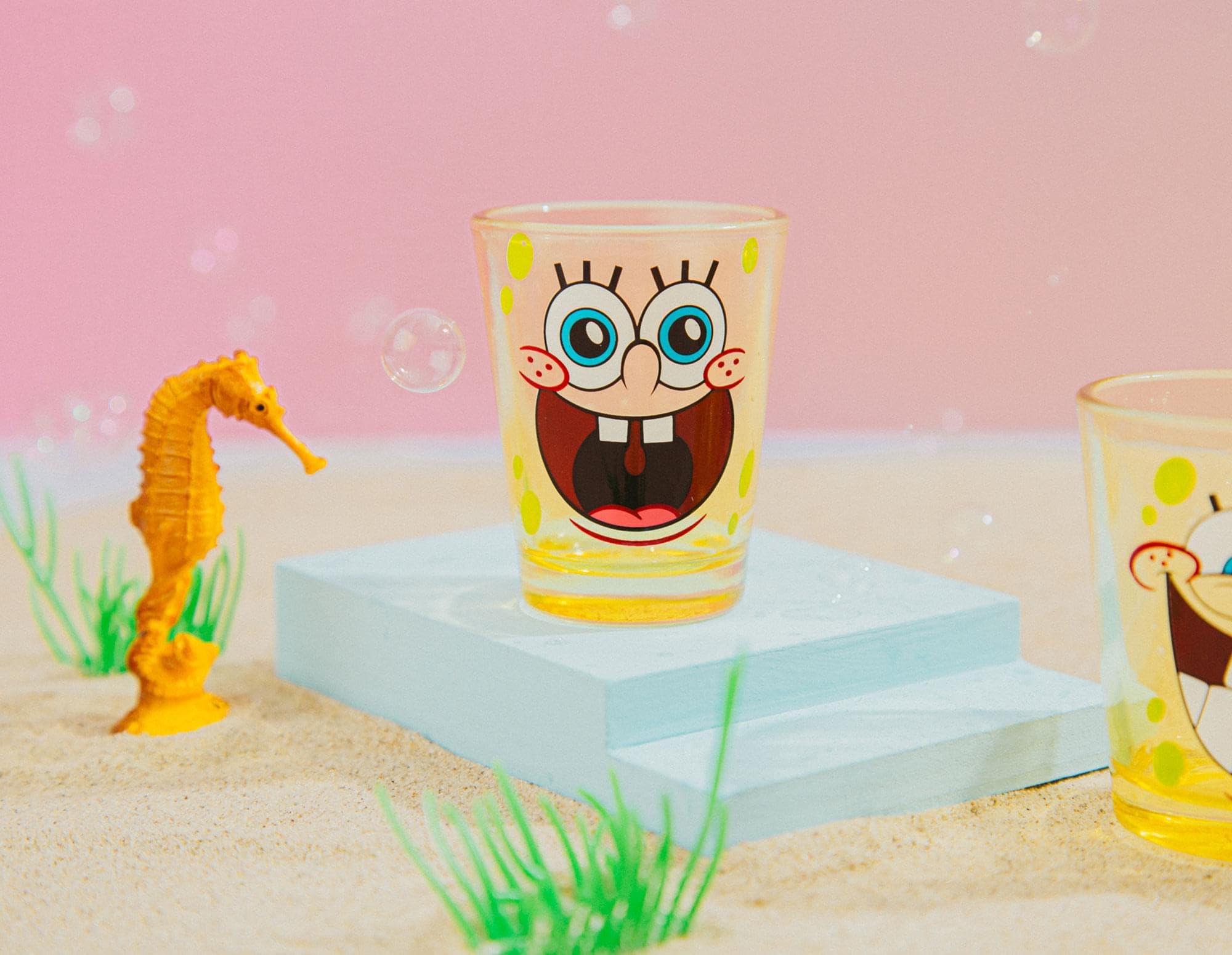 Nickelodeon SpongeBob Faces Mini Glass Set - 4-Pack Collectible Drinking Glasses for Kids & Adults | Perfect for Parties, Gifts & SpongeBob Fans