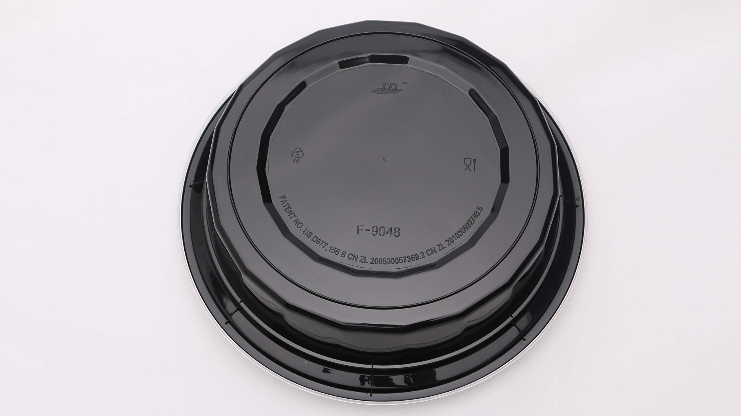 TD Container F9048 9-Inch 48oz Round Food Storage Containers with Black Base & Clear Lid - 150 Sets for Meal Prep, Leftovers, and Pantry Organization