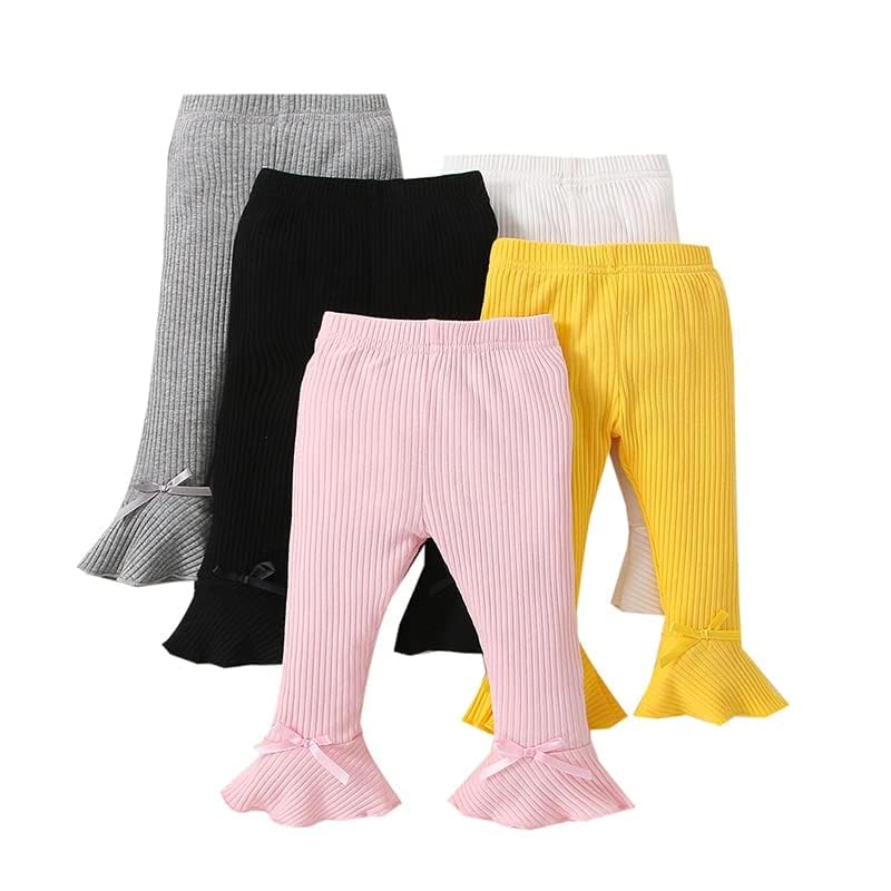 **Stretchy Flare Pants for Toddler & Baby Girls - Soft Fleece Leggings with Ruffles (5-Pack) - Perfect for Playtime, Daycare & Winter Outfits**