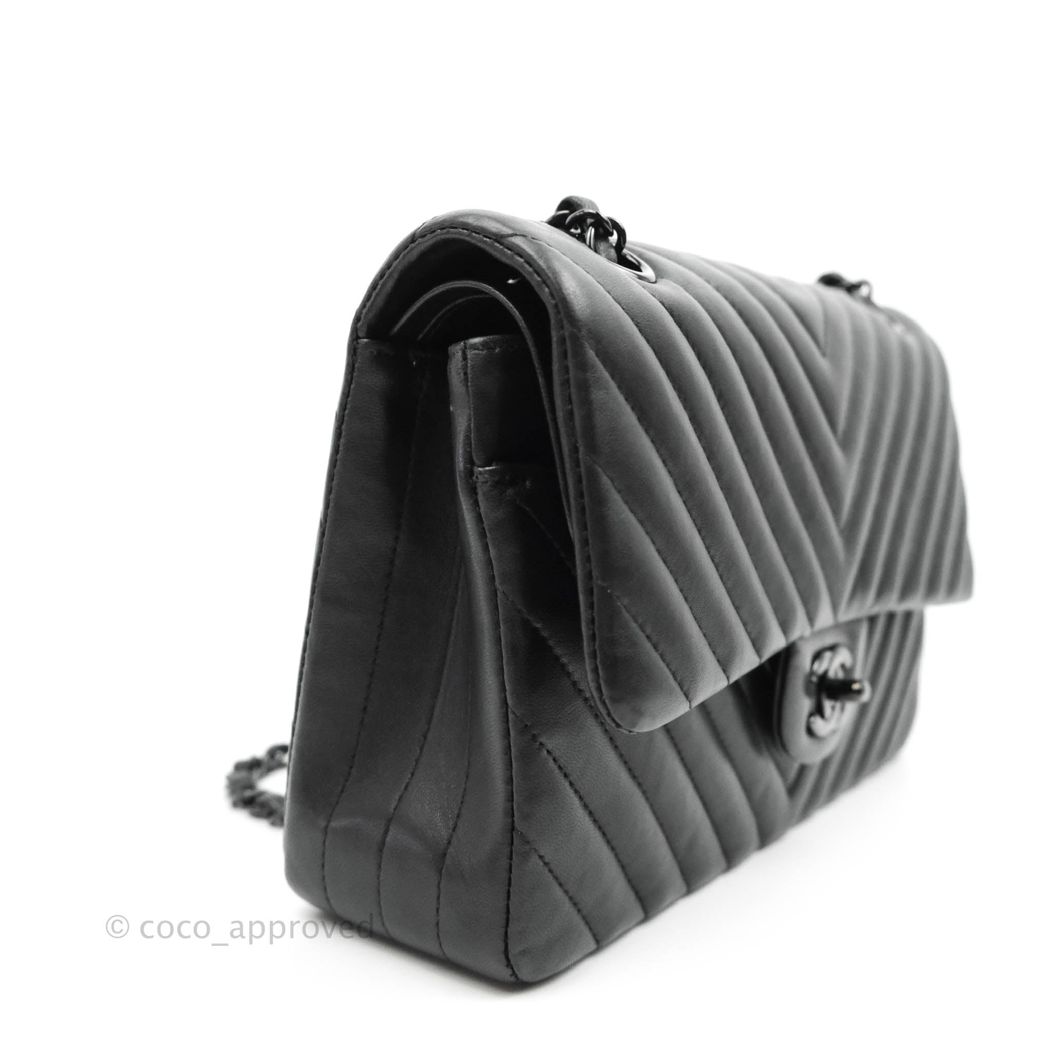 Chanel Classic Chevron M/L Medium Double Flap So Black Lambskin Bag - Luxury Designer Handbag for Women, Perfect for Evening Events & Special Occasions