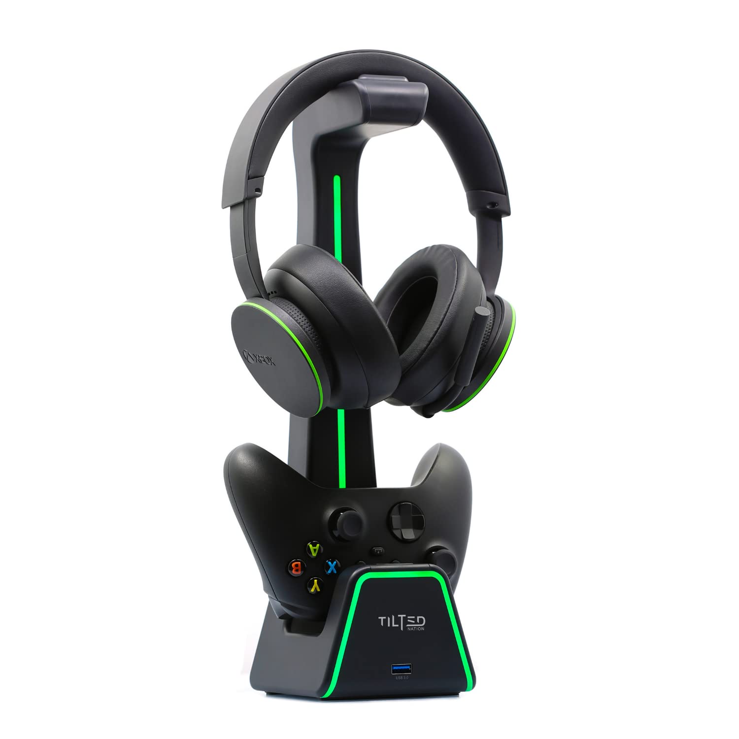 Tilted Nation 3-in-1 Gaming Headset Stand & Controller Charging Station for PS5, Xbox Series X - Magnetic Charger Dock with Headphone Holder & Game Controller Stand for Desk - Perfect for Gaming Setup & Accessories Organization