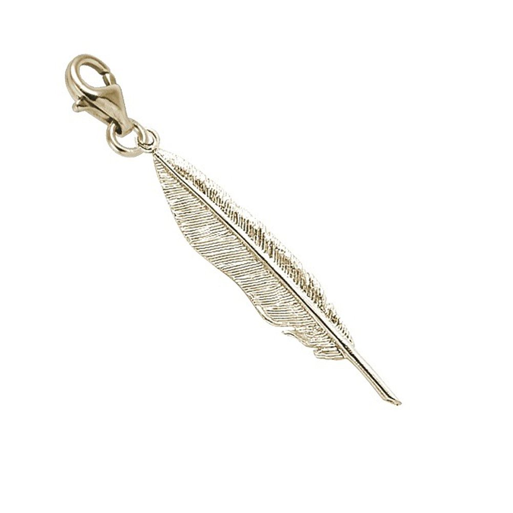 Feather Charm with Lobster Claw Clasp - Silver Jewelry Pendant for Bracelets & Necklaces - Perfect for DIY Jewelry Making, Gift Giving and Boho Fashion Accessories
