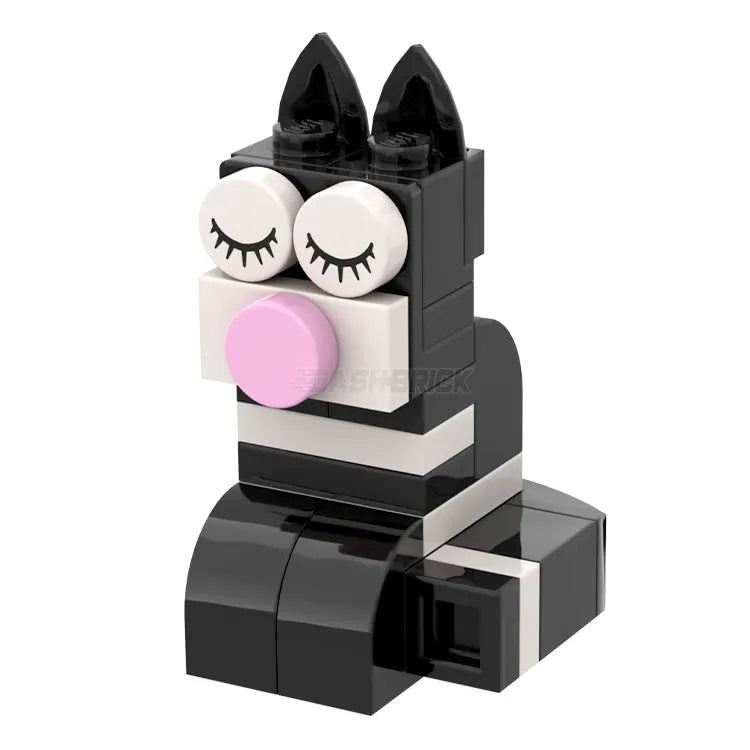 LEGO Black and White Sleeping Kitty Domino Brick Set - MiniMOC Building Blocks for Creative Play, Home Decor & Gift Ideas