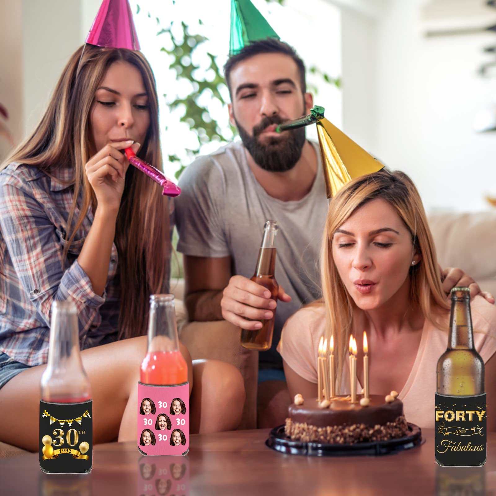 Personalized Custom Birthday Can Coolers & Beer Bottle Sleeves - Bulk Photo Name Year Insulated Beverage Holders for Parties, BBQ, Gifts & Outdoor Events