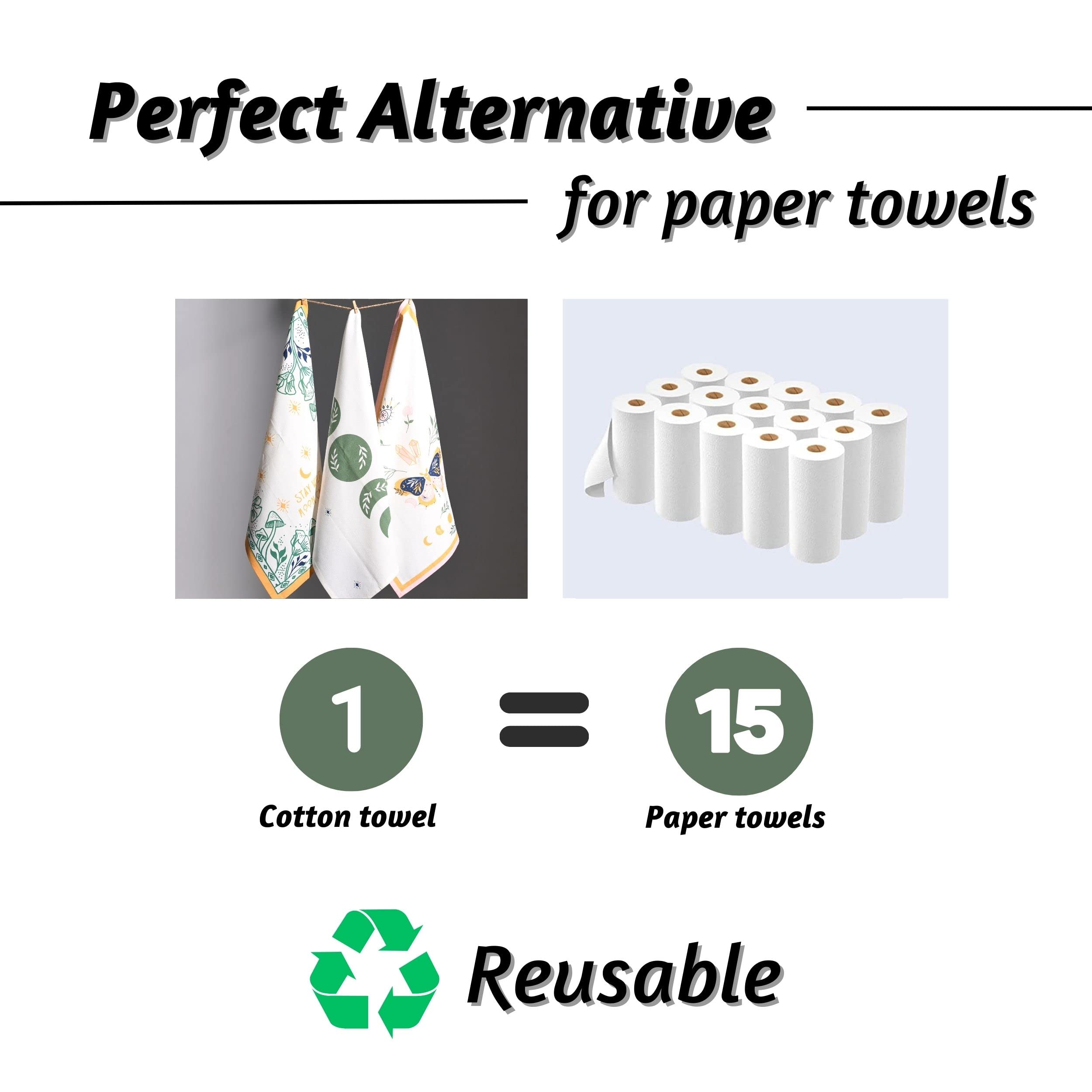 Folkulture Cotton Kitchen Towels Set of 3 - 20x26 Inch Absorbent Dish Towels & Dishcloths for Modern Kitchen, Valentine's Day Gifts for Her - Perfect for Drying Dishes, Decorating Home & Hostess Gifts
