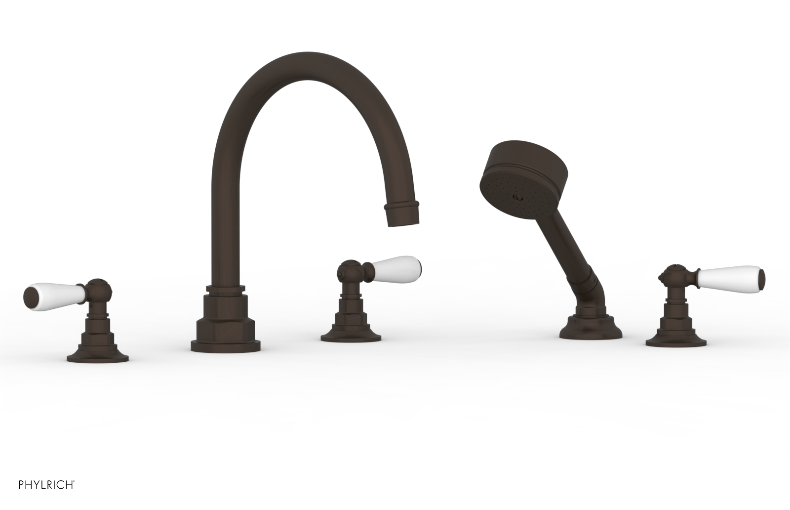 Jamestown Deck Tub Set with Hand Shower - White Accented Lever Handles (165-49) - Perfect for Bathroom Renovations & Spa-Like Showers