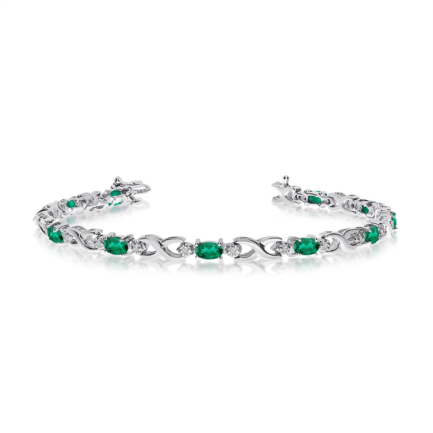 14K White Gold Oval Emerald and Diamond Bracelet for Women - Elegant Jewelry Gift for Wedding, Anniversary & Special Occasions