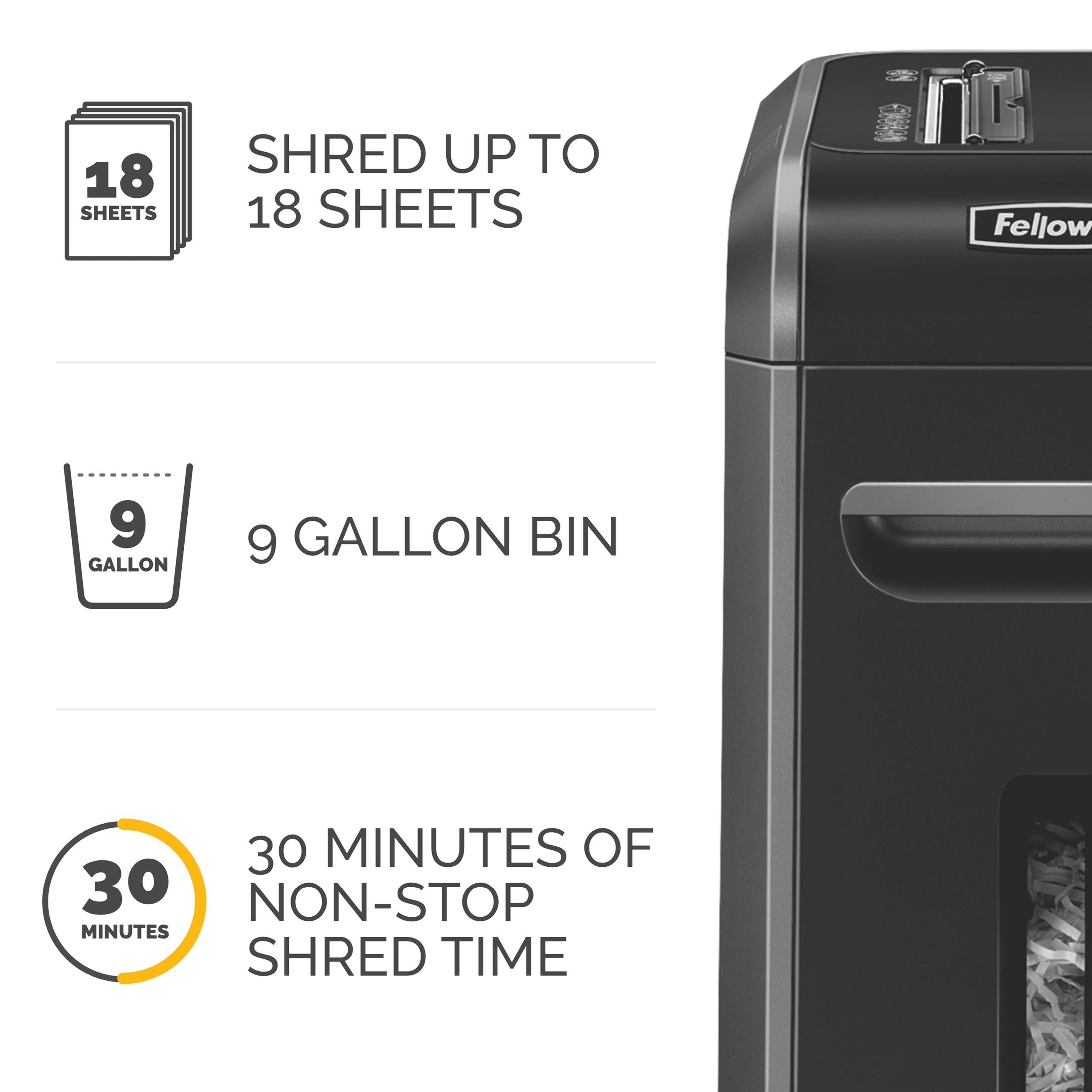 Fellowes Powershred 99Ci 18-Sheet Cross-Cut Paper Shredder - 100% Jam Proof Heavy Duty Office & Home Shredder Machine, Black/Gray (Model 3229904) | Ideal for Confidential Document Destruction & Small Business Security