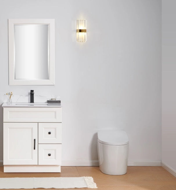 Modern 30-Inch Bathroom Vanity with Quartz Countertop - 3 Color Options & Right Side Drawers - Perfect for Small Bathrooms & Powder Rooms