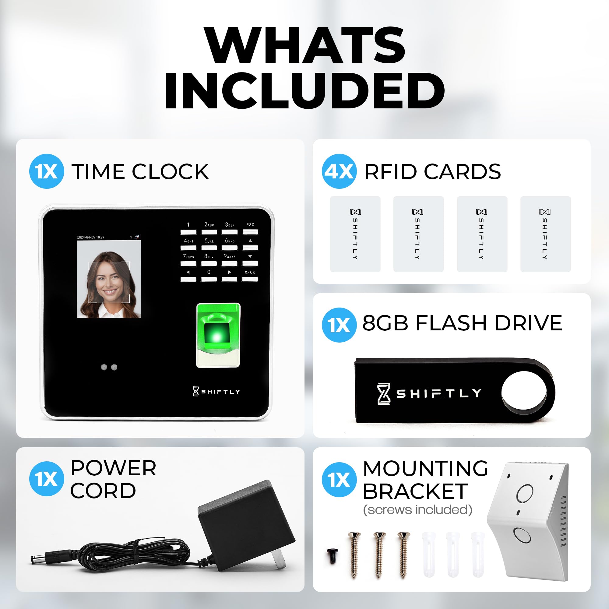 Biometric Employee Time Clock for Small Businesses - Facial & Fingerprint Recognition, RFID Card & Passcode - 200 User Capacity - 2.8