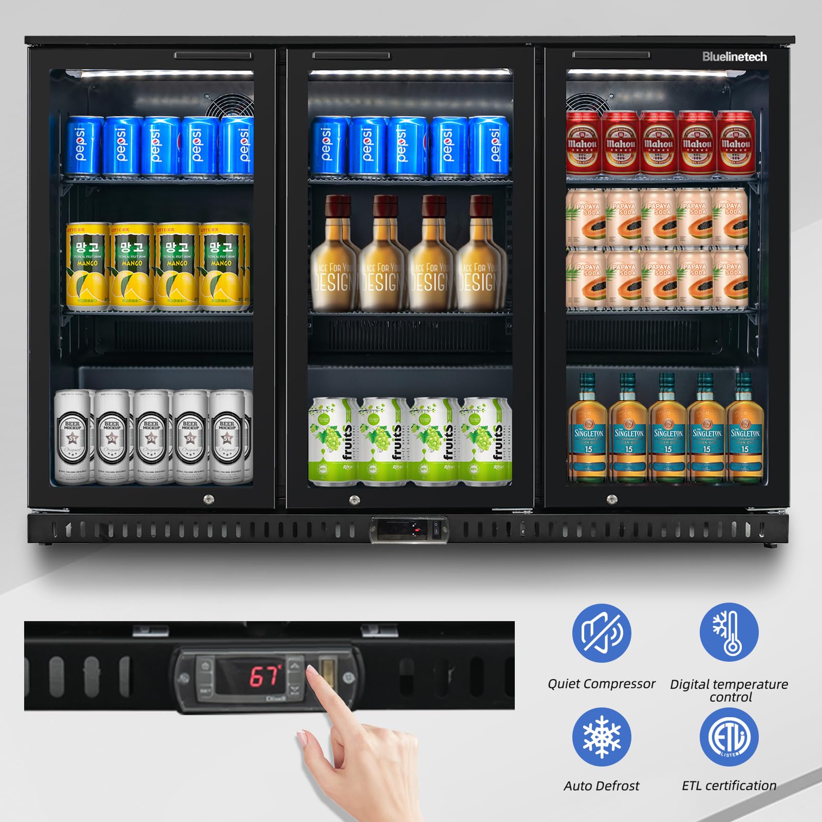 11.5 cu.ft Commercial Back Bar Cooler with 3 Glass Doors - Under Counter Beverage Refrigerator for Soda, Beer & Wine - Energy Efficient LED Lighting Mini Fridge - Perfect for Bars, Restaurants, Home Bars and Entertainment Spaces