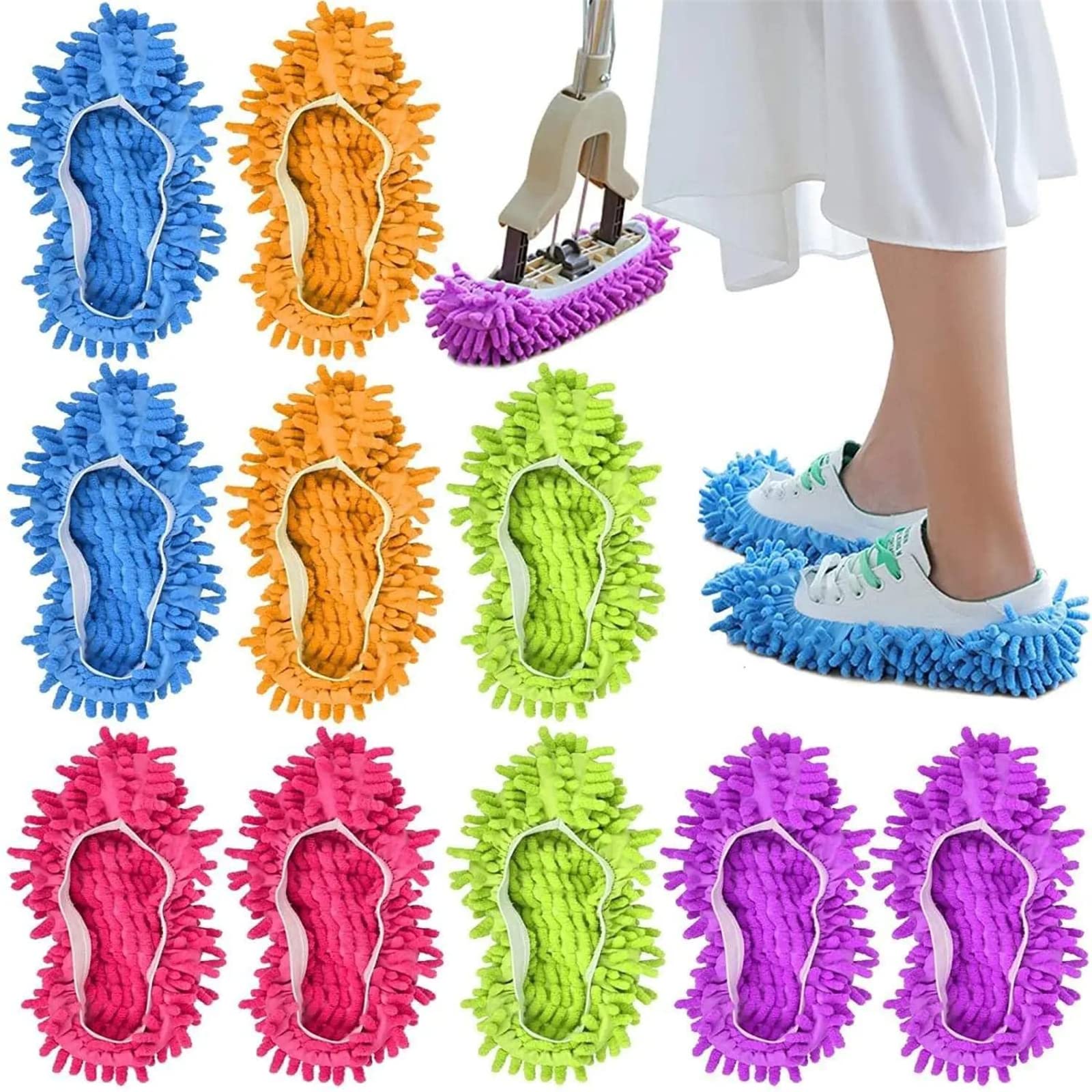 Gbehee 5-Pairs Washable Microfiber Mop Slippers - Reusable Shoe Covers for Floor Cleaning, Dusting & Pet Hair Removal - Perfect for Home, Office & Quick Cleaning Tasks