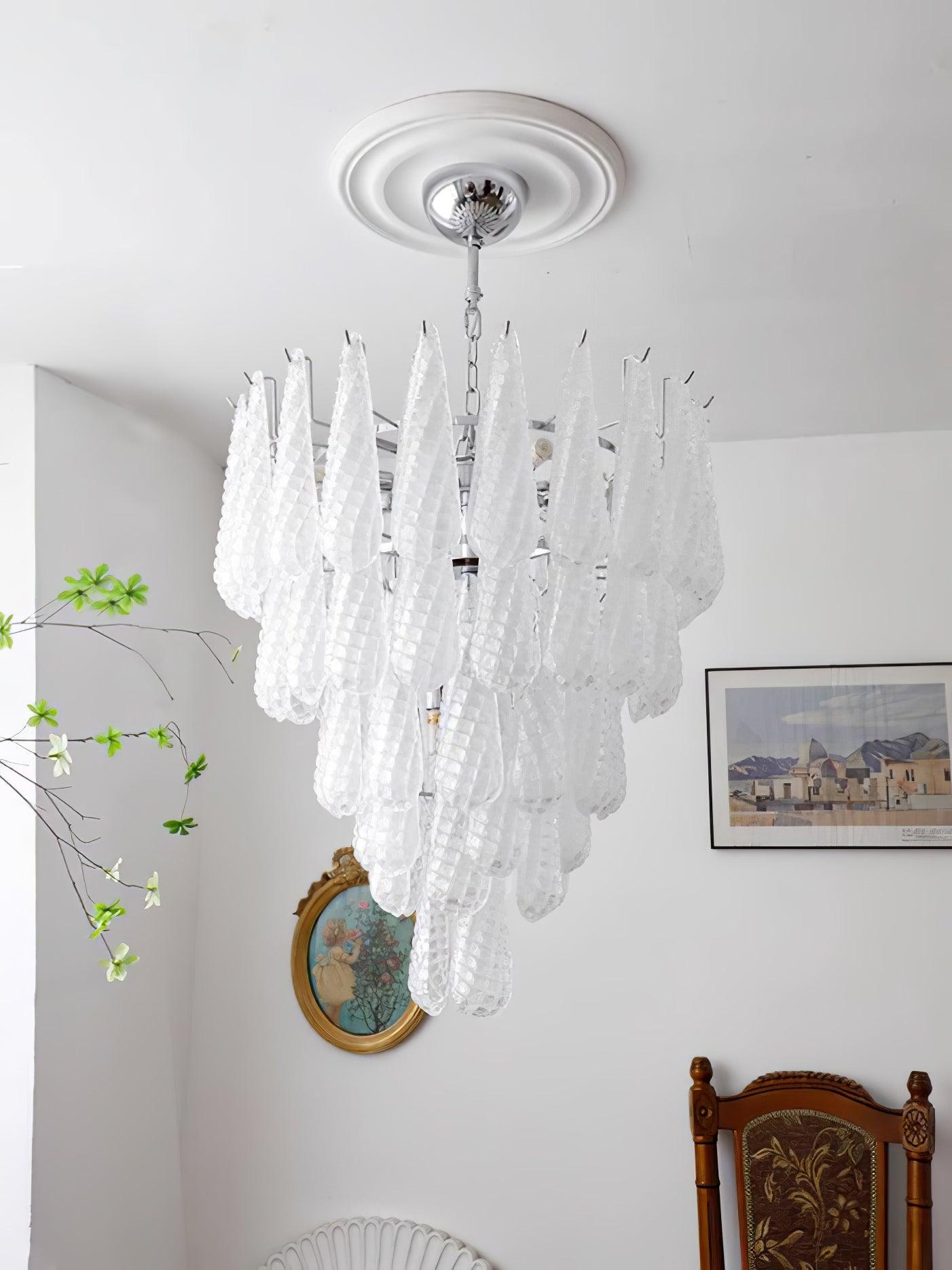 Modern Grid Glass Waterfall Chandelier - Elegant Crystal Ceiling Light Fixture for Dining Room, Living Room & Bedroom | Perfect for Home Decor, Wedding & Luxury Interior Design