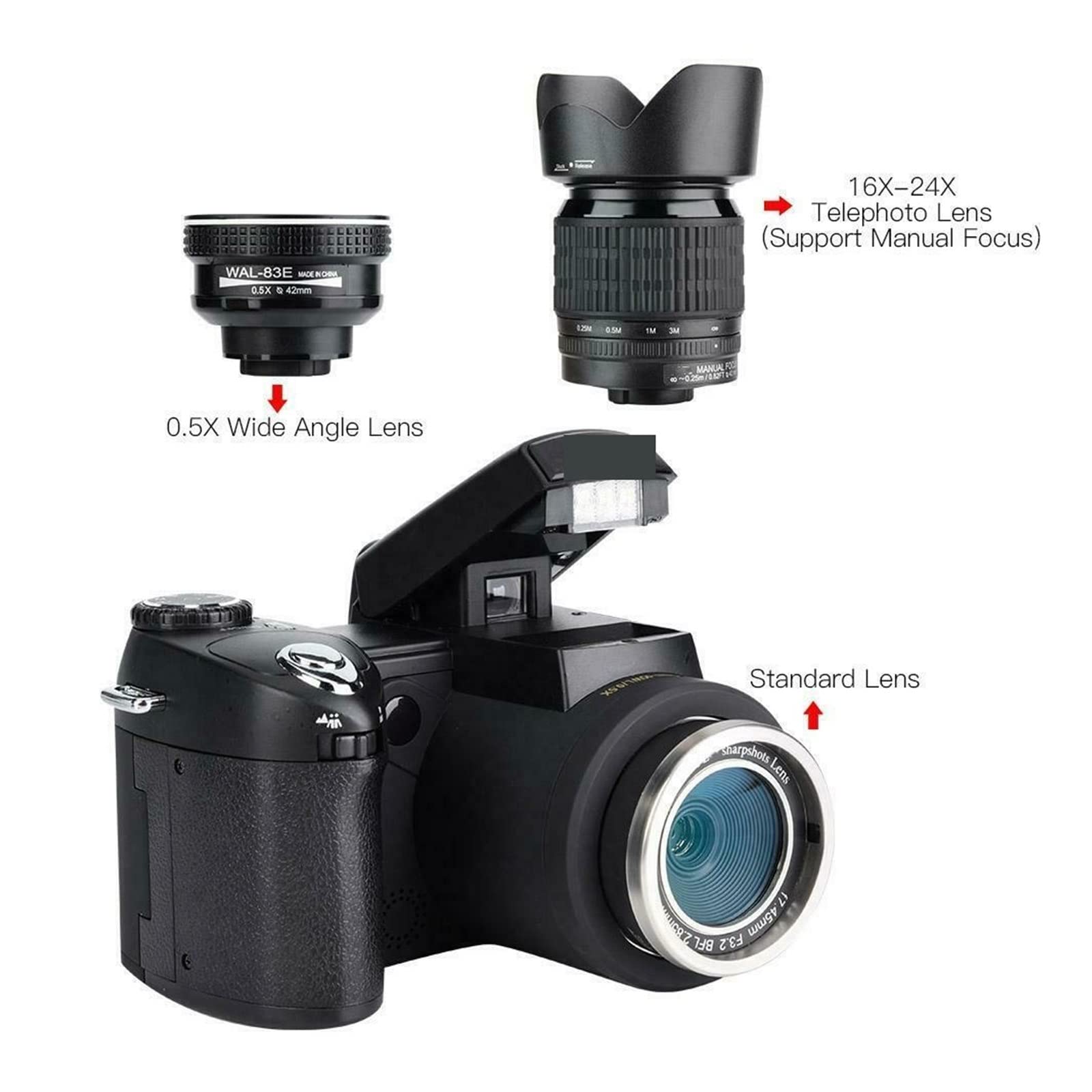 BODORME 33MP HD Digital Camera with 24X Zoom, 3