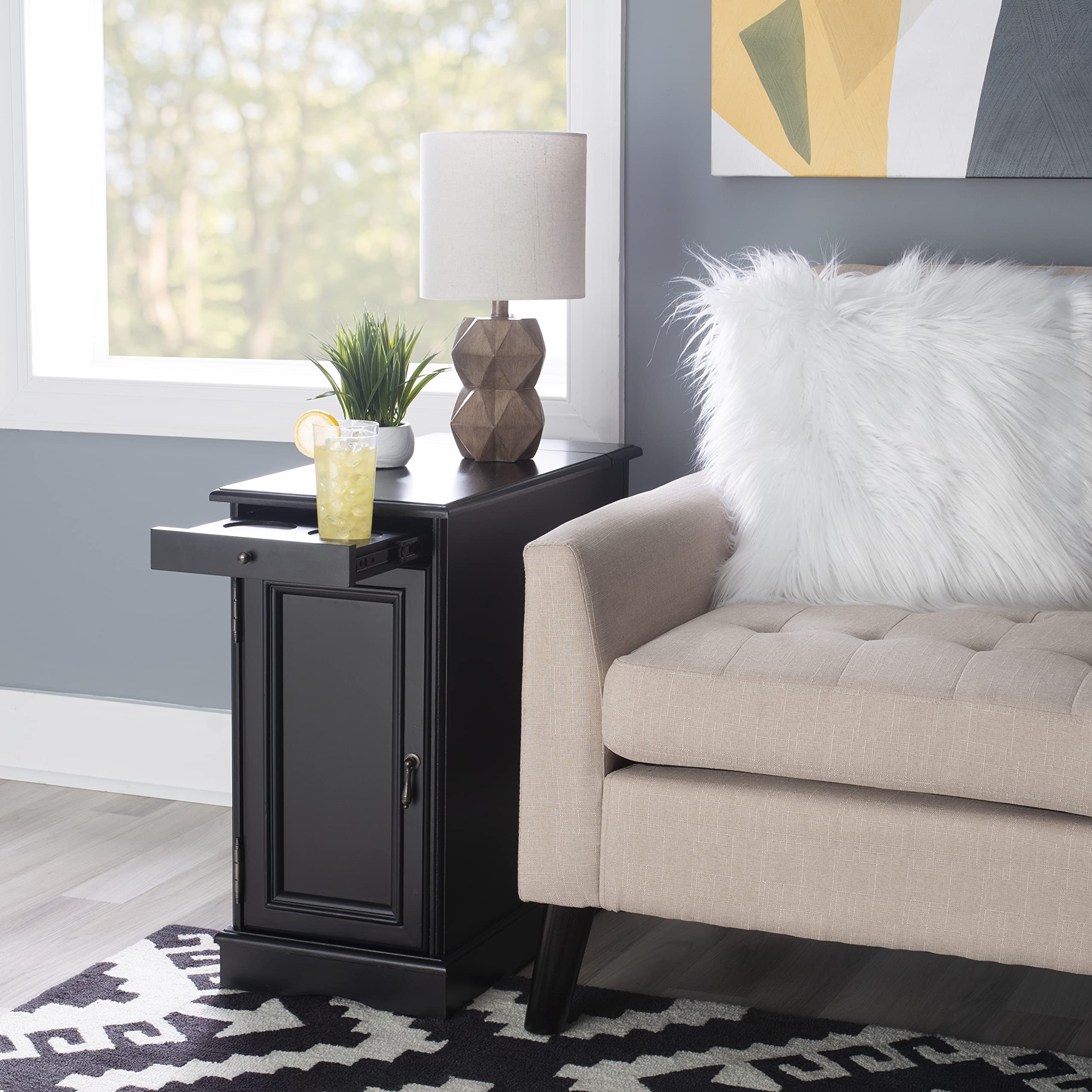 Powell Furniture Barron Small Black Accent Table - Modern Side Table for Living Room, Bedroom, or Office Decor