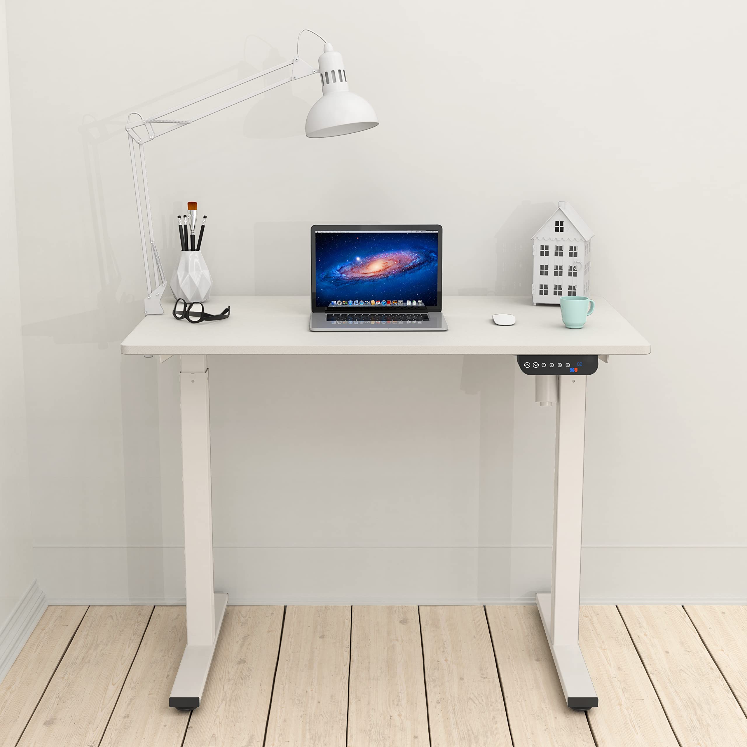 SHW 40-Inch Electric Height Adjustable Standing Desk with Memory Preset & Cable Management - Ergonomic Home Office Desk for Work from Home & Gaming (White)