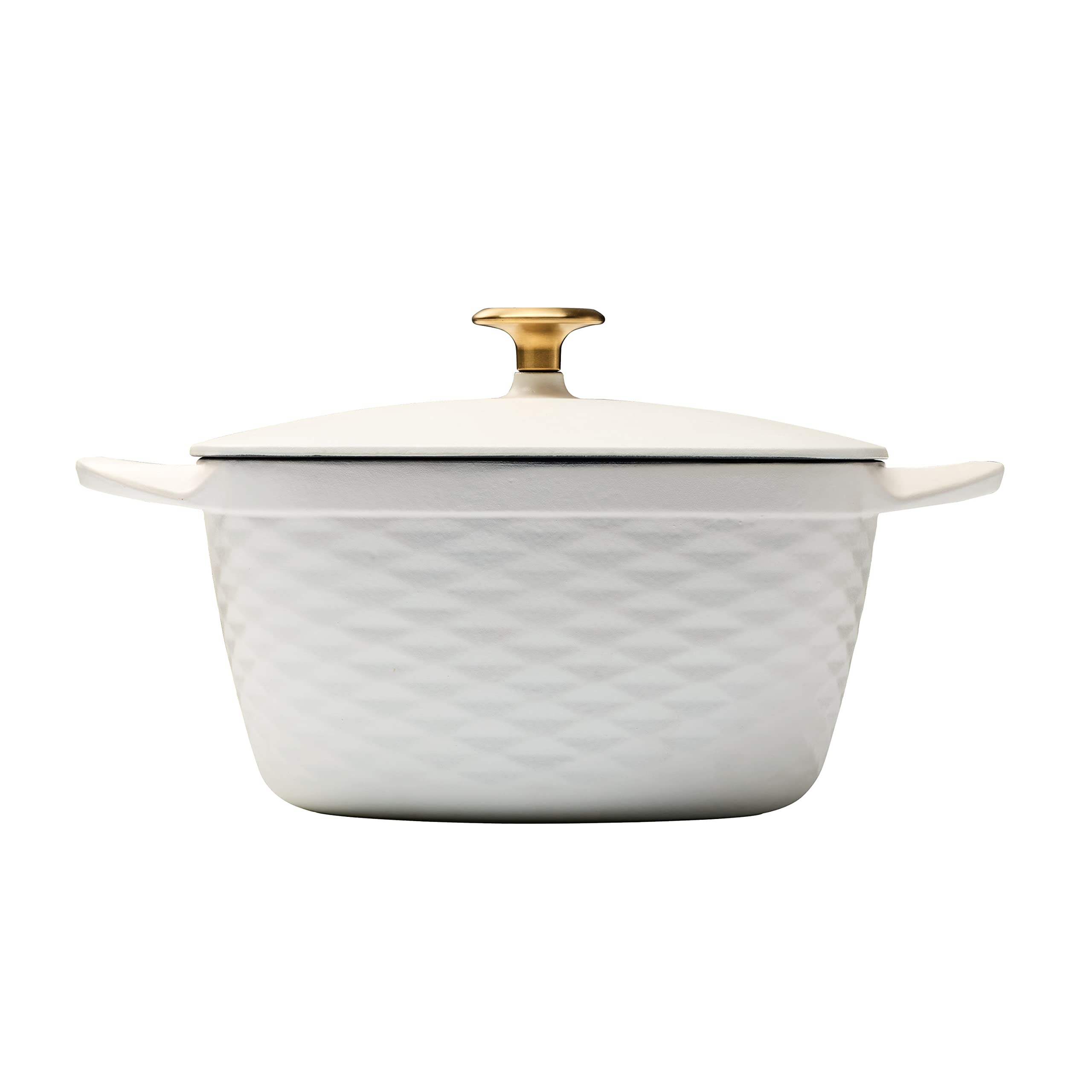 Prisma 7 Quart Enameled Cast Iron Square Dutch Oven with Lid - White | Perfect for Braising, Stewing & Baking Bread | Stovetop to Oven Safe Cookware