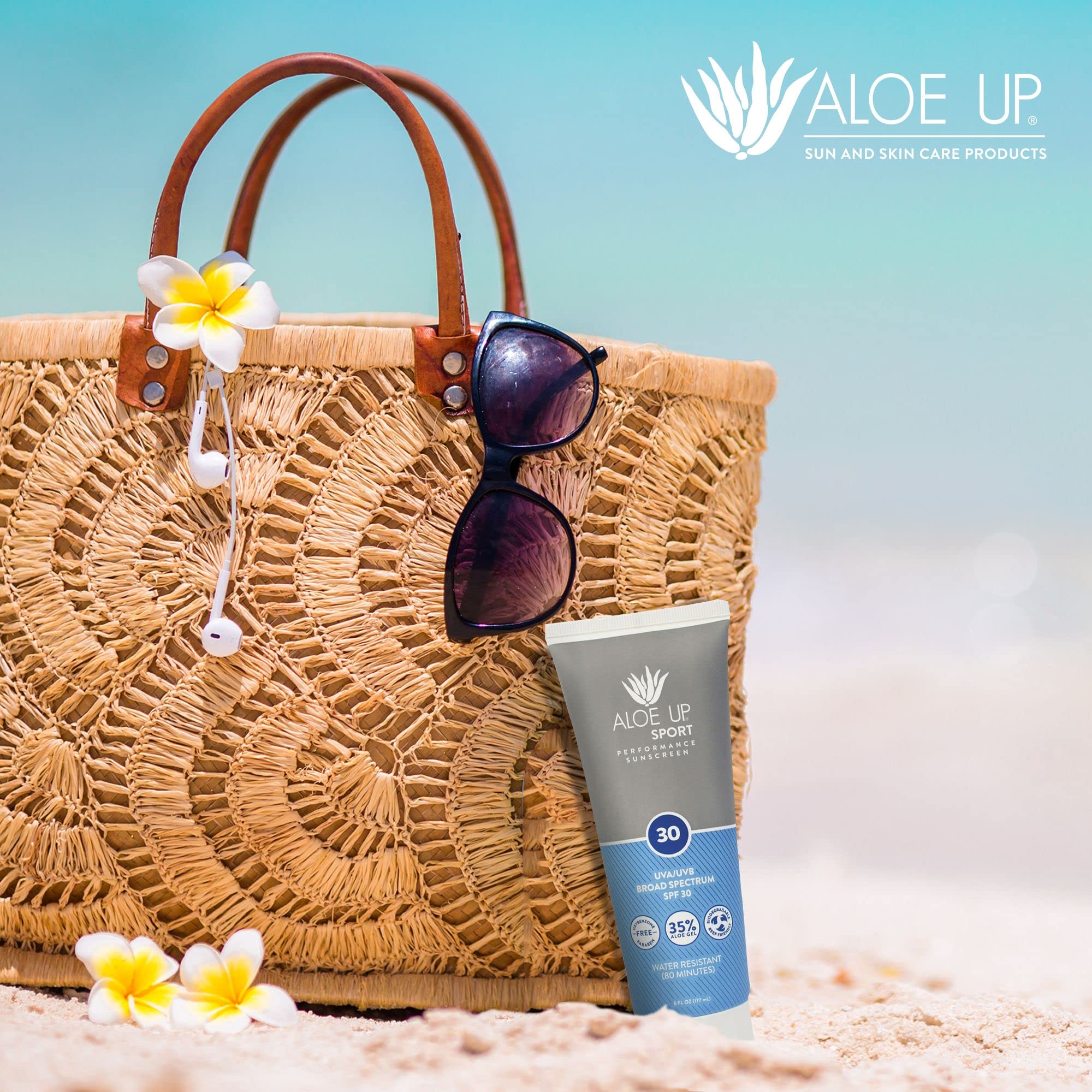 Aloe Up Sport Sunscreen Lotion SPF 30 - 6oz (177ml) - Water-Resistant Sun Protection for Active Outdoor Activities, Swimming, Hiking & Sports