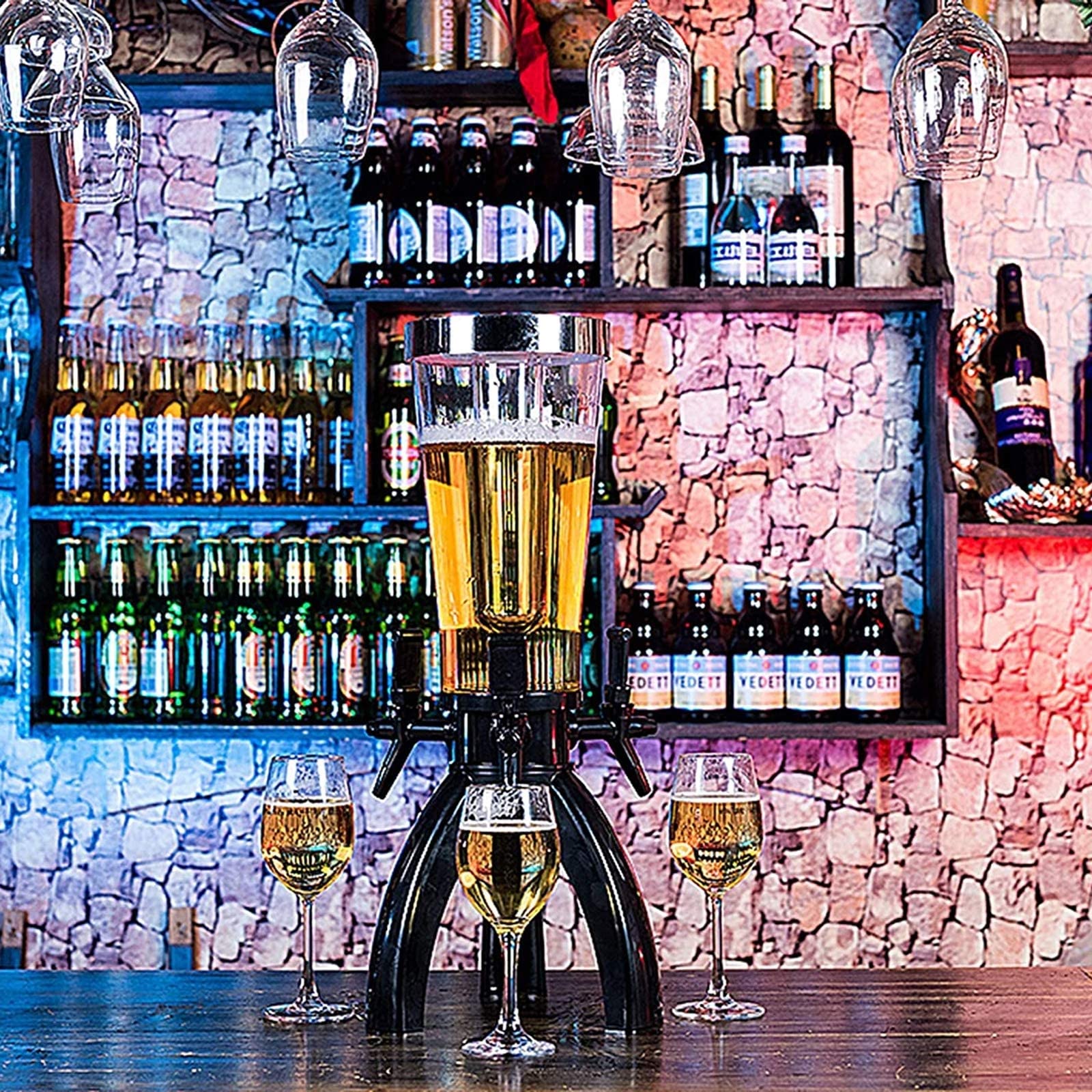 3.5L Beer Tower Dispenser with 3 Taps & Freeze Tube - Spherical Beverage Dispenser for Party, Bar, Restaurant, KTV, BBQ - Perfect for Draft Beer, Cocktails & Cold Drinks Serving