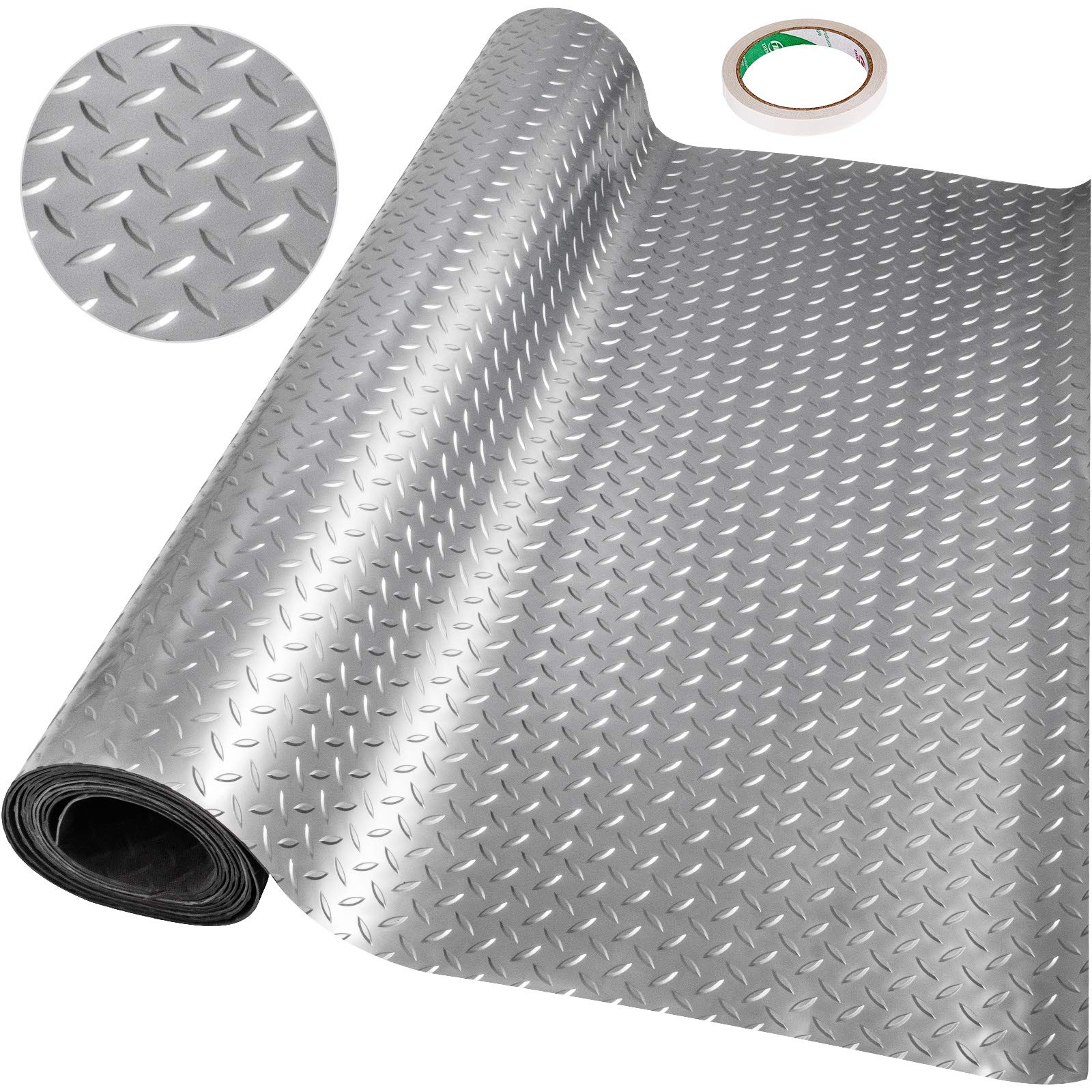 VEVOR 25.5 x 3.6 Ft PVC Garage Floor Mat - 2.5mm Thick Silver Car Protection Mat for Automotive Workshop, Parking Space & Home Garage - Durable, Easy to Clean Flooring Solution for Cars, Trucks & Motorcycles