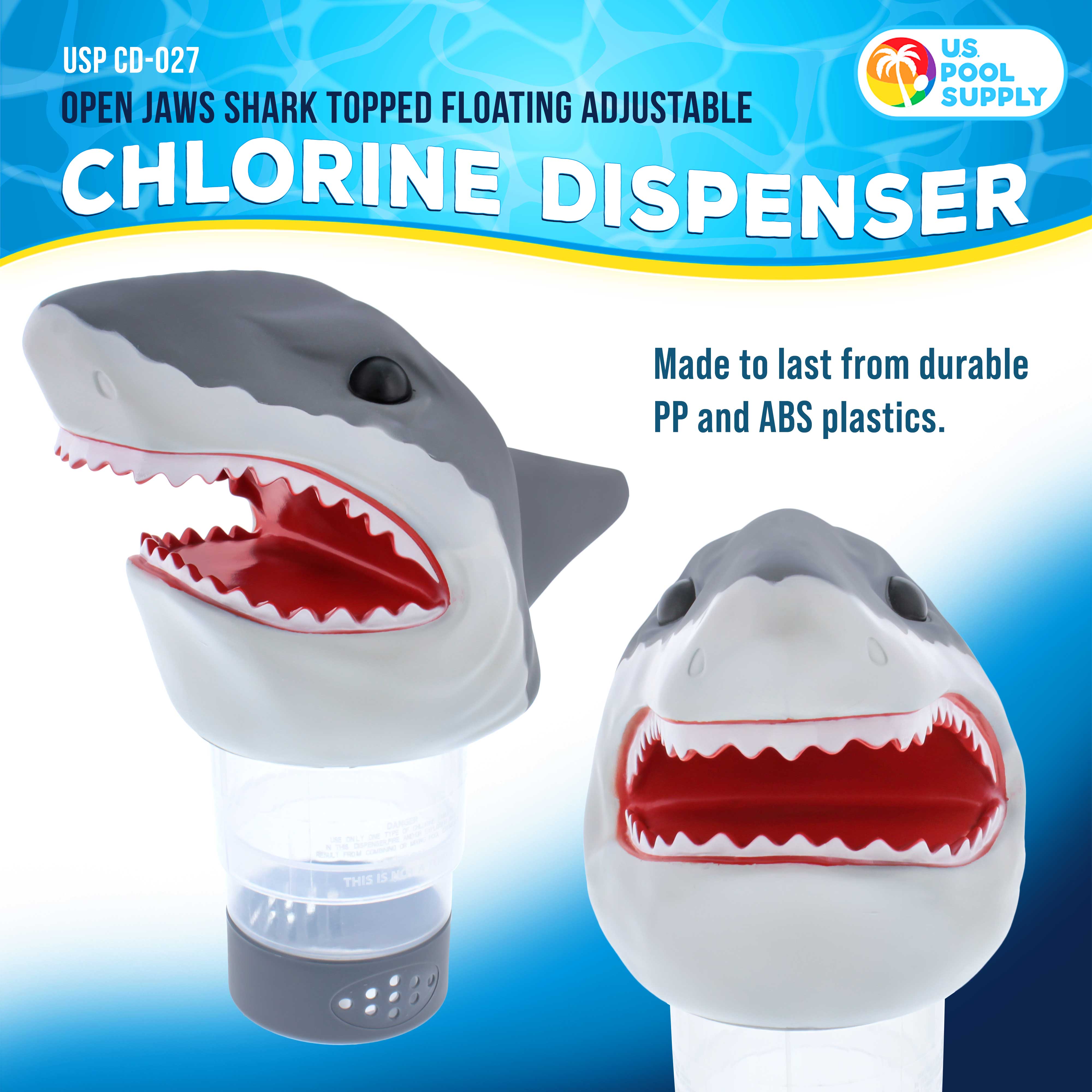 Open Jaws Shark Floating Pool Chlorine Dispenser with Collapsible Base - Holds 3 Chlorine Tablets, Fun Scary Teeth Design for Swimming Pools - Great for Summer Pool Parties & Backyard Decor