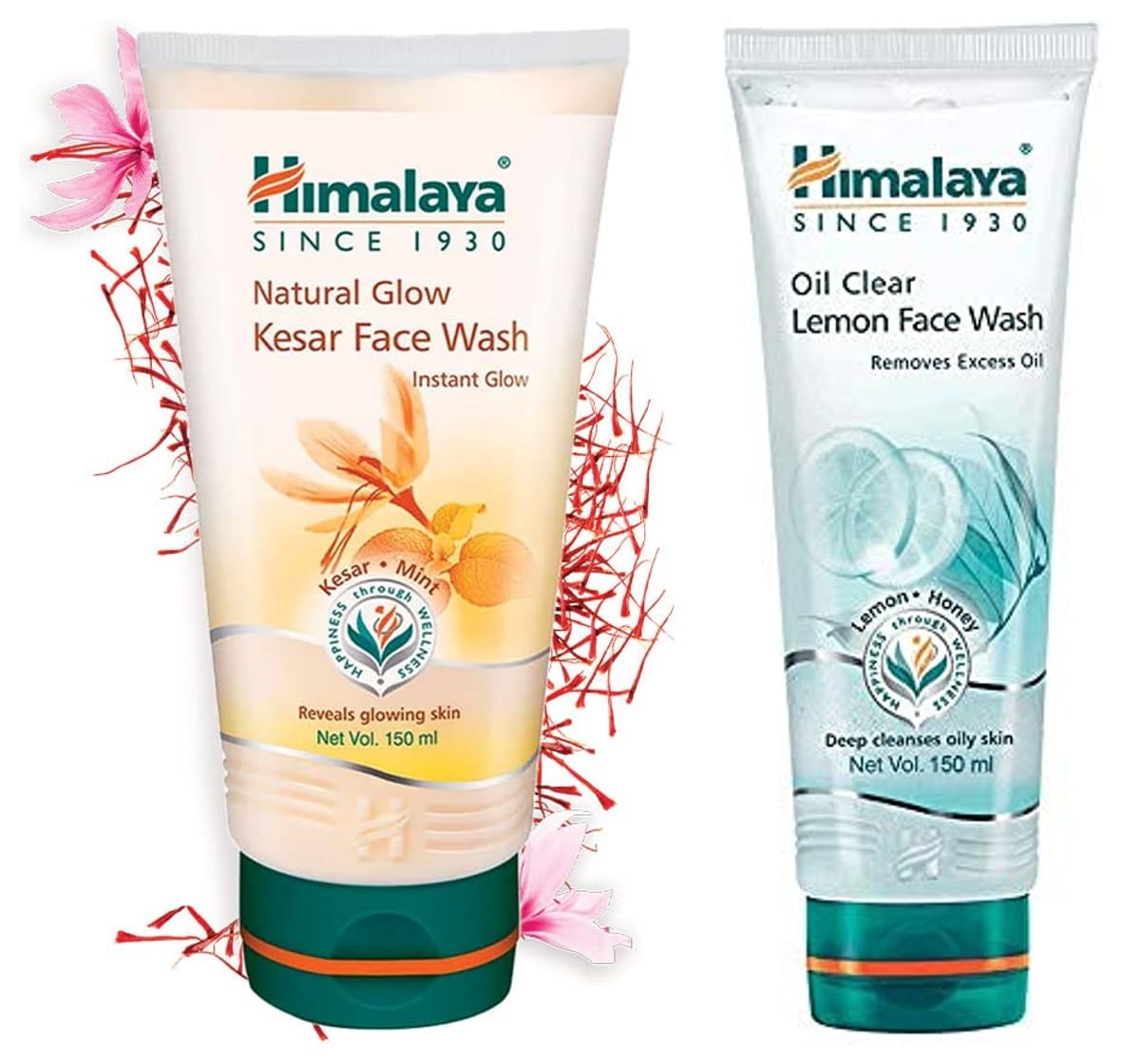 Himalaya Oil Clear Lemon Face Wash & Fairness Kesar Face Wash Combo - 150ml Each | Deep Cleansing for Oily Skin & Brightening Treatment | Perfect for Daily Skincare Routine & Acne-Prone Skin