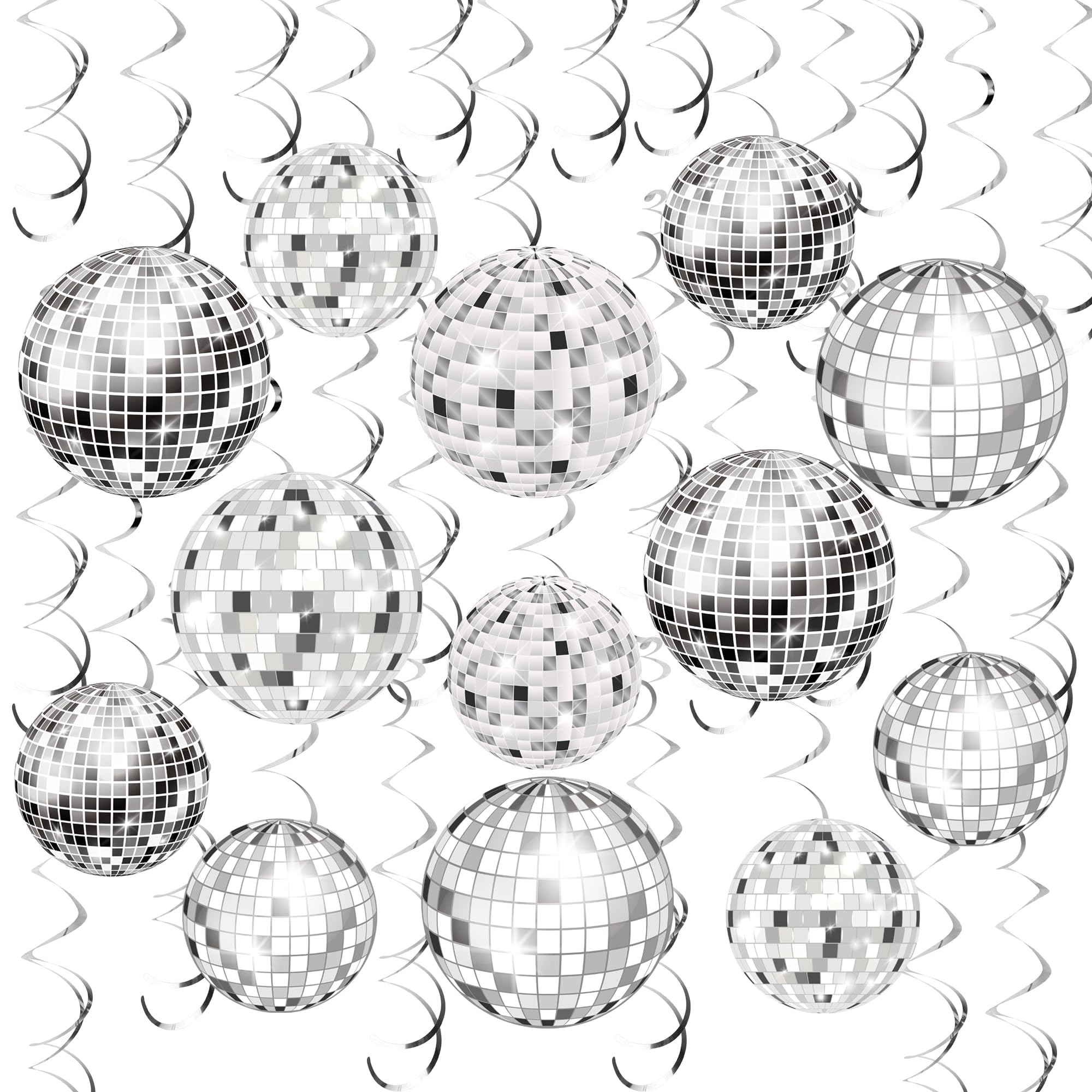 54-Piece Disco Ball Hanging Swirls Decorations - 70s Themed Party Supplies for Disco Fever, Hippie Birthday, Ceiling & Wall Decor - Perfect for Dance Parties, Retro Events & Themed Celebrations