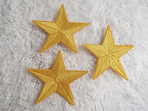 Gold Star 3-Piece Iron On Patch Set for Jackets, Jeans & Backpacks - DIY Embroidery Repair & Customization for Clothing, Bags & Accessories