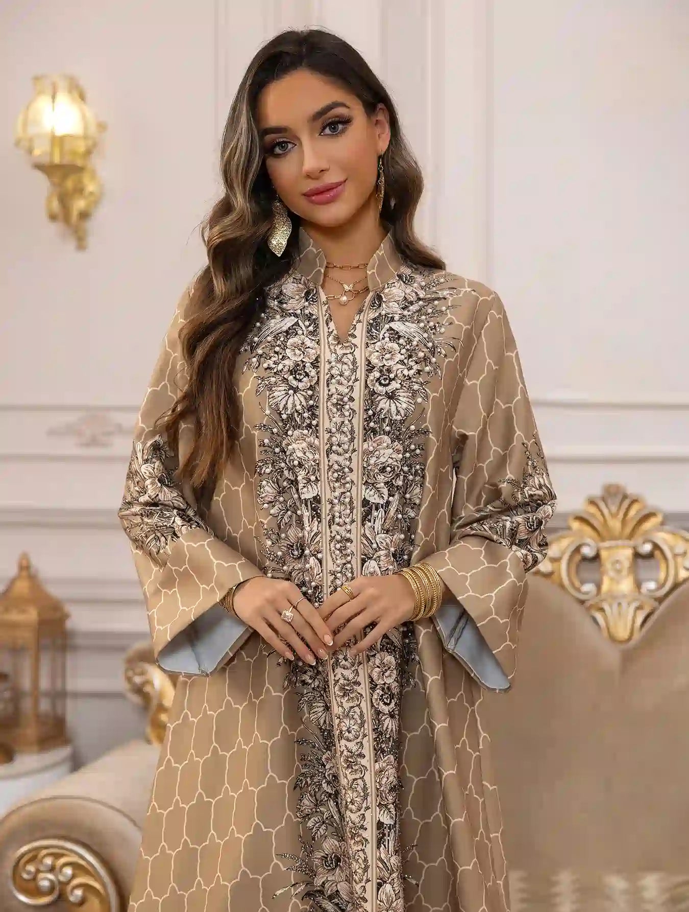 Elegant Hotfix Rhinestone Caftan Dress for Women - Beaded Eid Party Wear, Wedding Guest Outfit, Summer Beach Cover Up, Boho Maxi Dress #25446