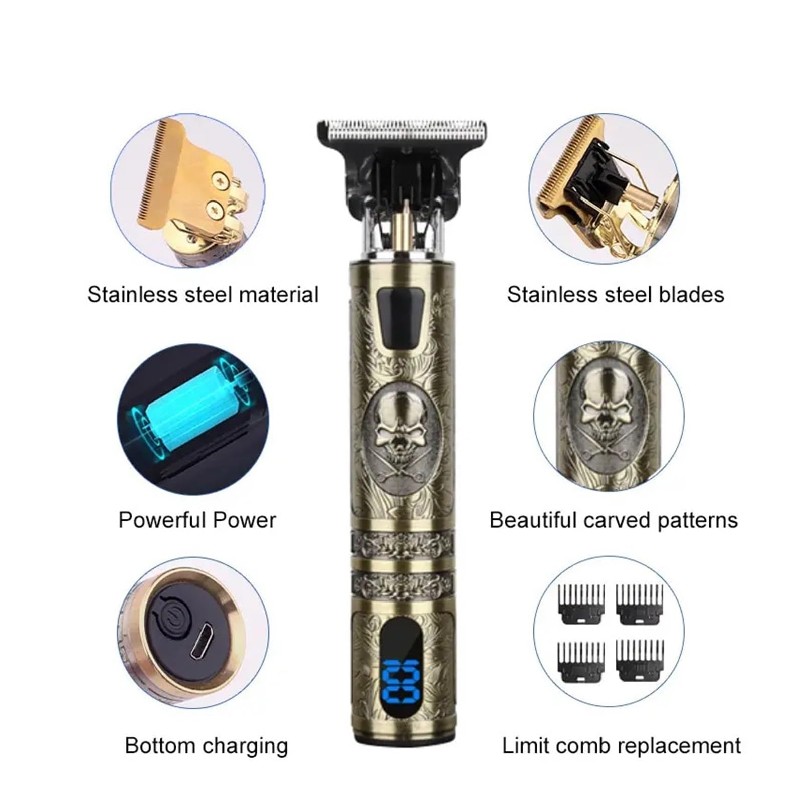 Professional USB Rechargeable Hair Clipper & Beard Trimmer for Men - Electric Barber Shaver with Precision Blades, Cordless Hair Cutting Machine (Devil-02) - Perfect for Home Grooming, Salon Use & Travel Essentials