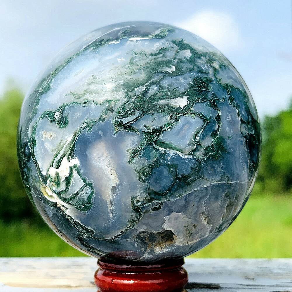 Natural Moss Agate Sphere Crystal Quartz Ball - 500g-550g Healing Stone for Reiki, Meditation & Home Decor | Decorative Mineral Rock for Office Desk, Yoga Space & Gift Giving