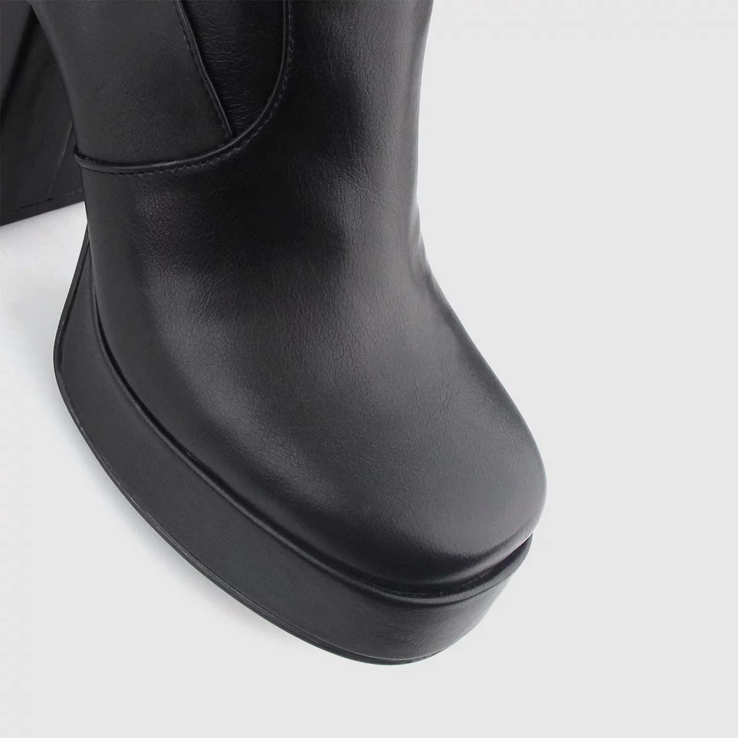 FOWT Women's Chunky Heel Ankle Boots - Waterproof Leather Square Toe Booties with Side Zipper | Platform High Heel Shoes for Work, Party, Dance & Outdoor Casual Wear | US Size 4-16