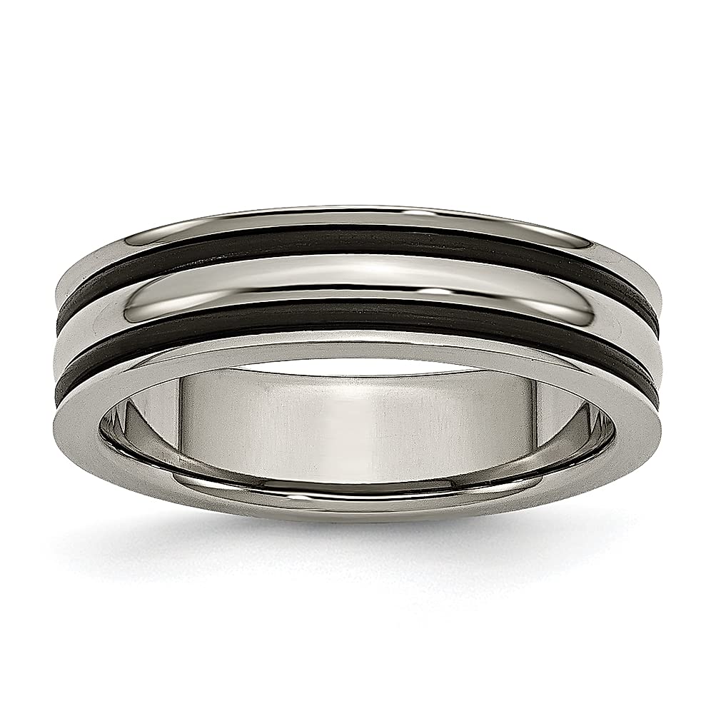Titanium Black Rubber 6mm Grooved Wedding Band Ring for Women - Durable & Comfortable Fashion Jewelry - Perfect Anniversary, Engagement & Everyday Wear Gift for Her