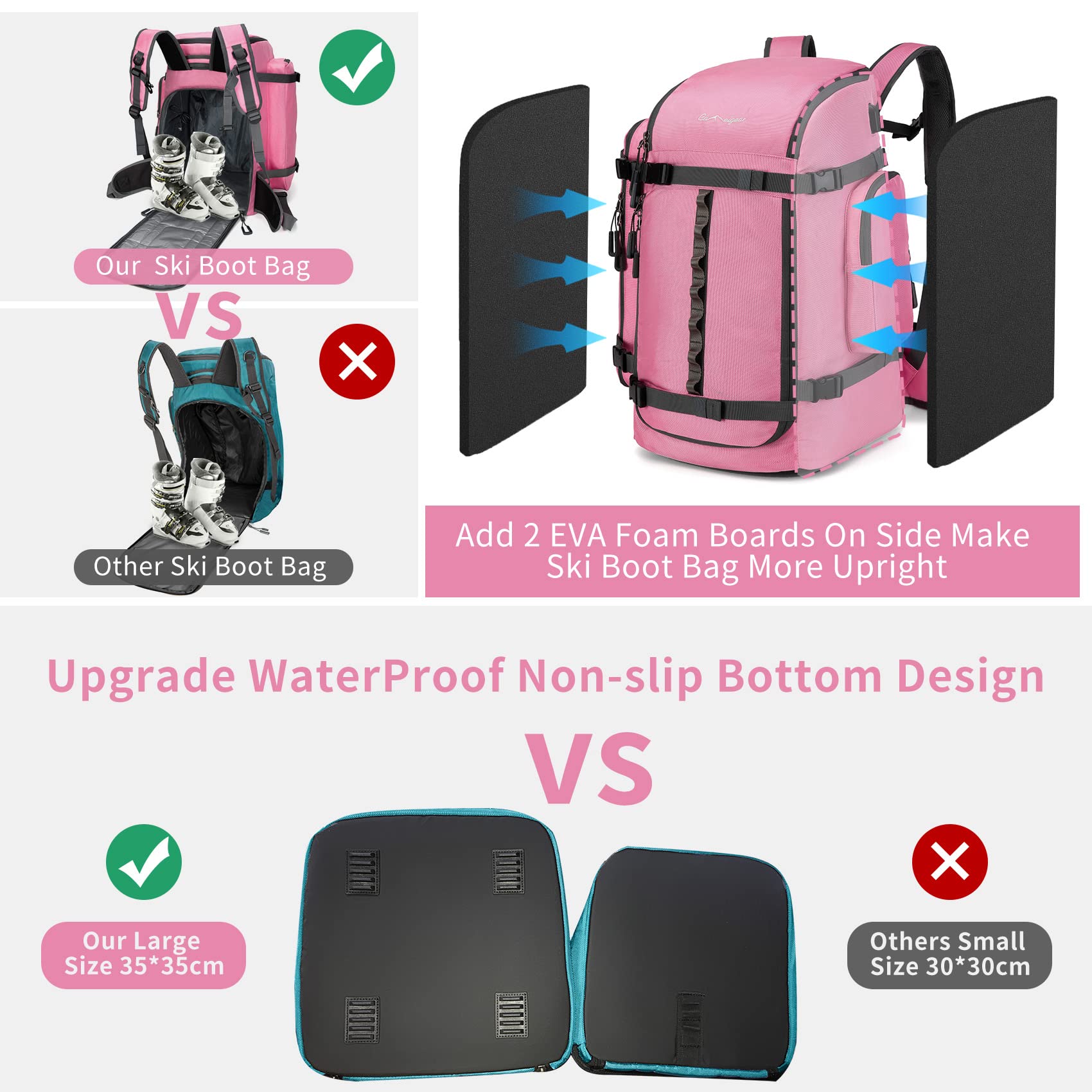 65L Waterproof Ski Boot Bag - 1680D Nylon Padded Duffle Backpack for Men, Women & Kids - Perfect for Ski Trips, Air Travel & Snowboarding Gear Storage
