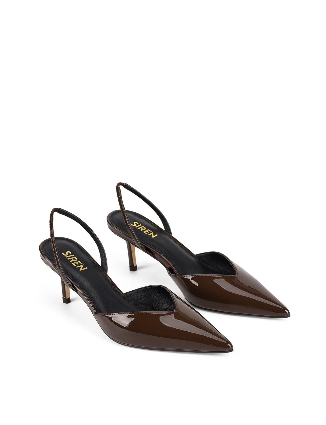 Yoco Slingback Kitten Heels - Women's Chocolate Brown Patent Leather Low Heel Shoes for Work, Office & Dressy Occasions