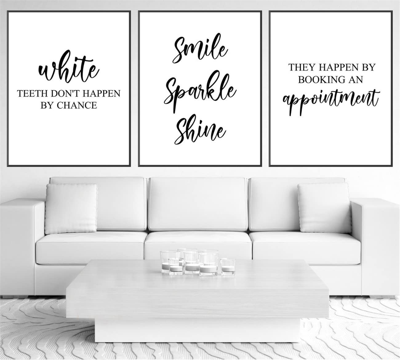NATVVA 3-Piece Teeth Whitening Art Prints - Motivational Dental Quotes Canvas Paintings for Dentist Office Decor - Framed Modular Wall Art with Inner Frame - Perfect for Dental Clinics, Waiting Rooms & Hygienist Gifts