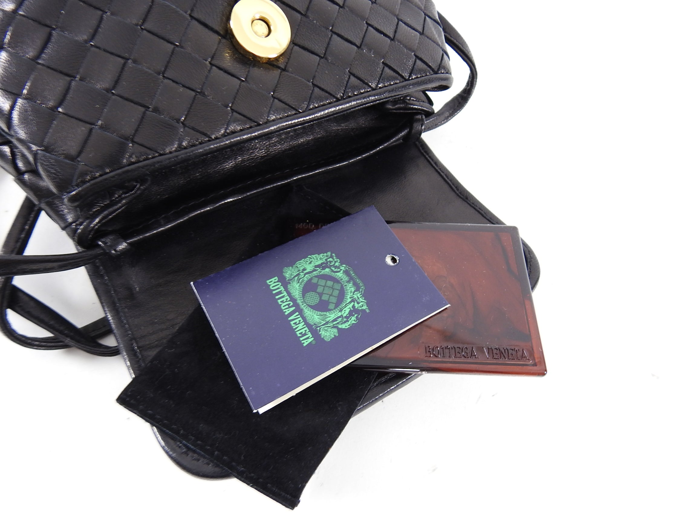 Bottega Veneta Vintage Mini Intrecciato Black Leather Crossbody Bag for Women | Luxury Designer Handbag | Perfect for Date Night, Travel & Everyday Use