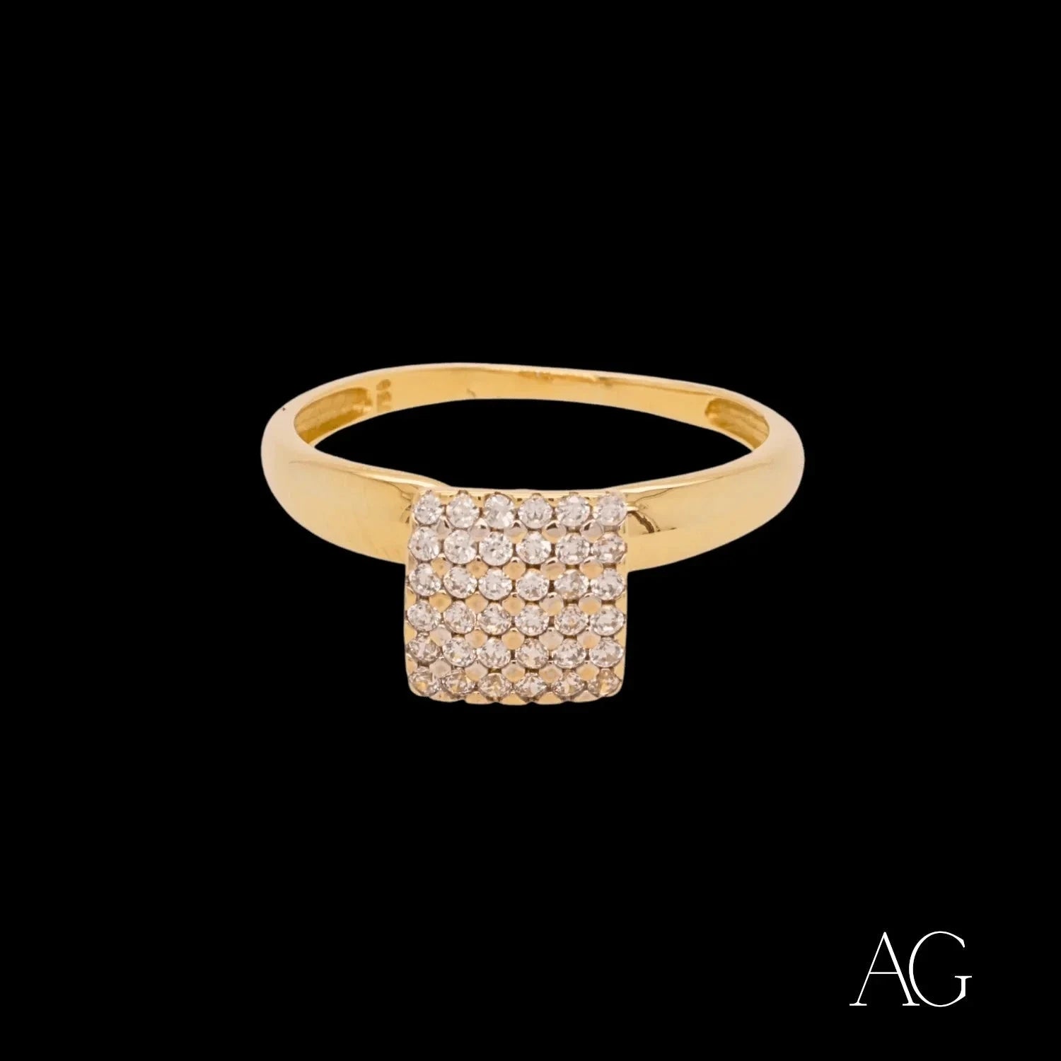 18K Gold CZ Square Ring for Women - Elegant Cubic Zirconia Engagement Wedding Band - Perfect for Bridal, Anniversary, and Special Occasion Gifts
