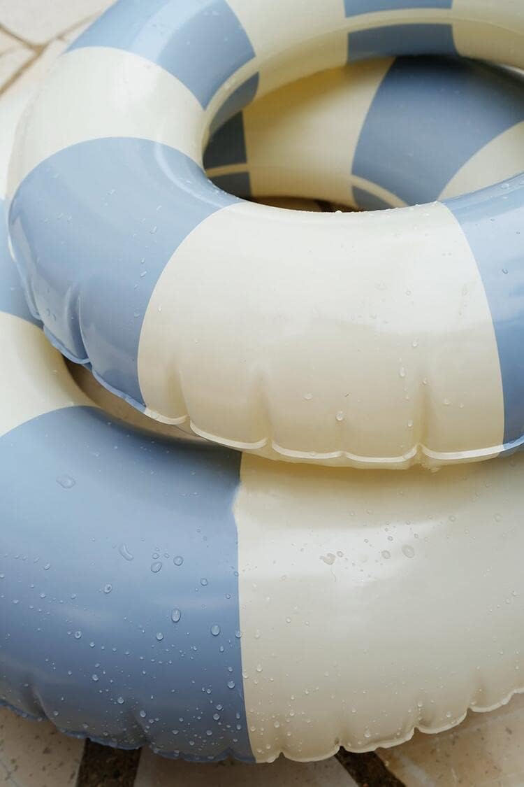 35 Inch Large Inflatable Swim Ring with Handles for Kids & Adults - Classic Striped Pool Float Tube for Summer, Beach & Pool Parties - Blue (Perfect for Relaxing, Swimming & Water Games)